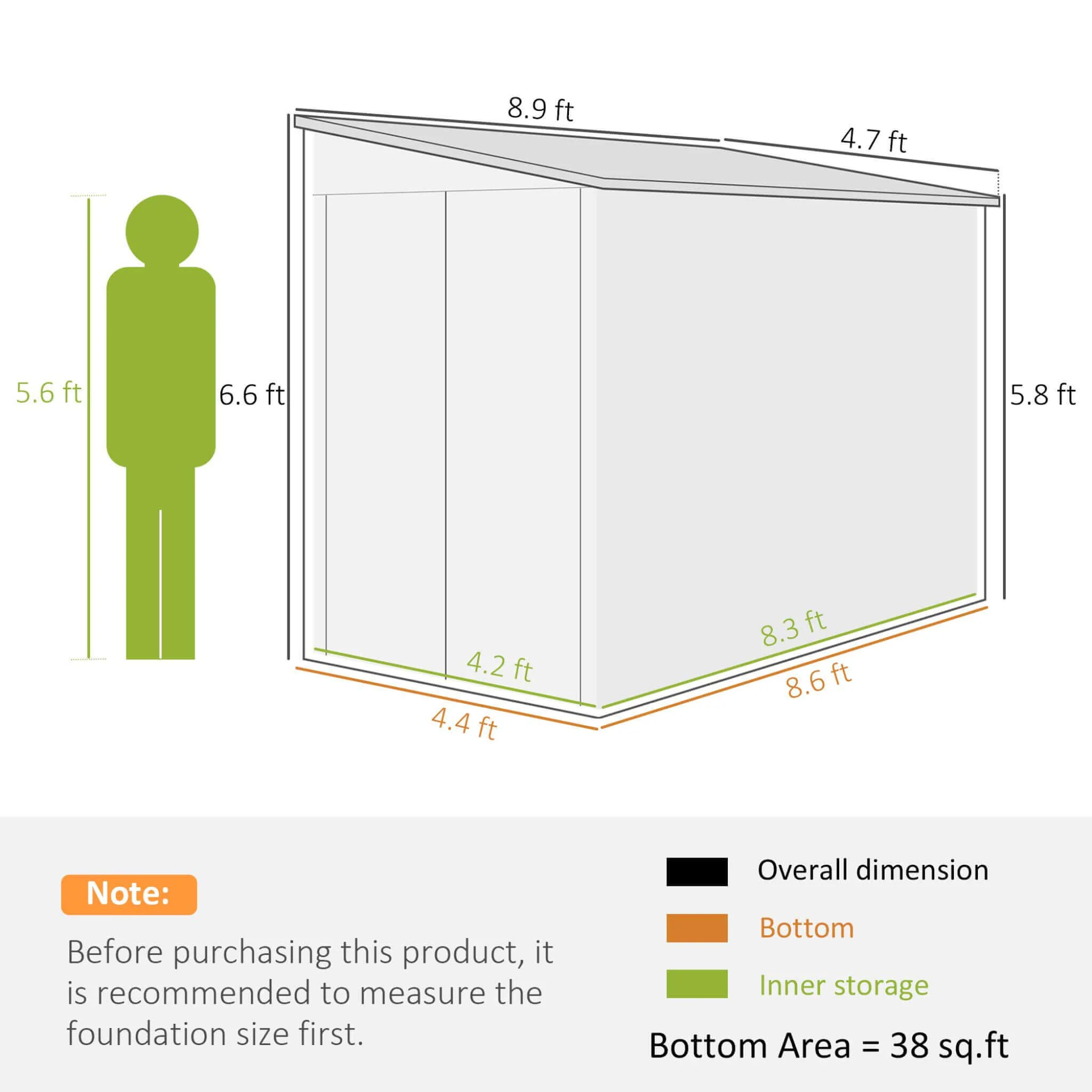 5FT x 9FT Heavy-Duty Outdoor Galvanized Steel Storage Shed with Lockable Doors - Image 12