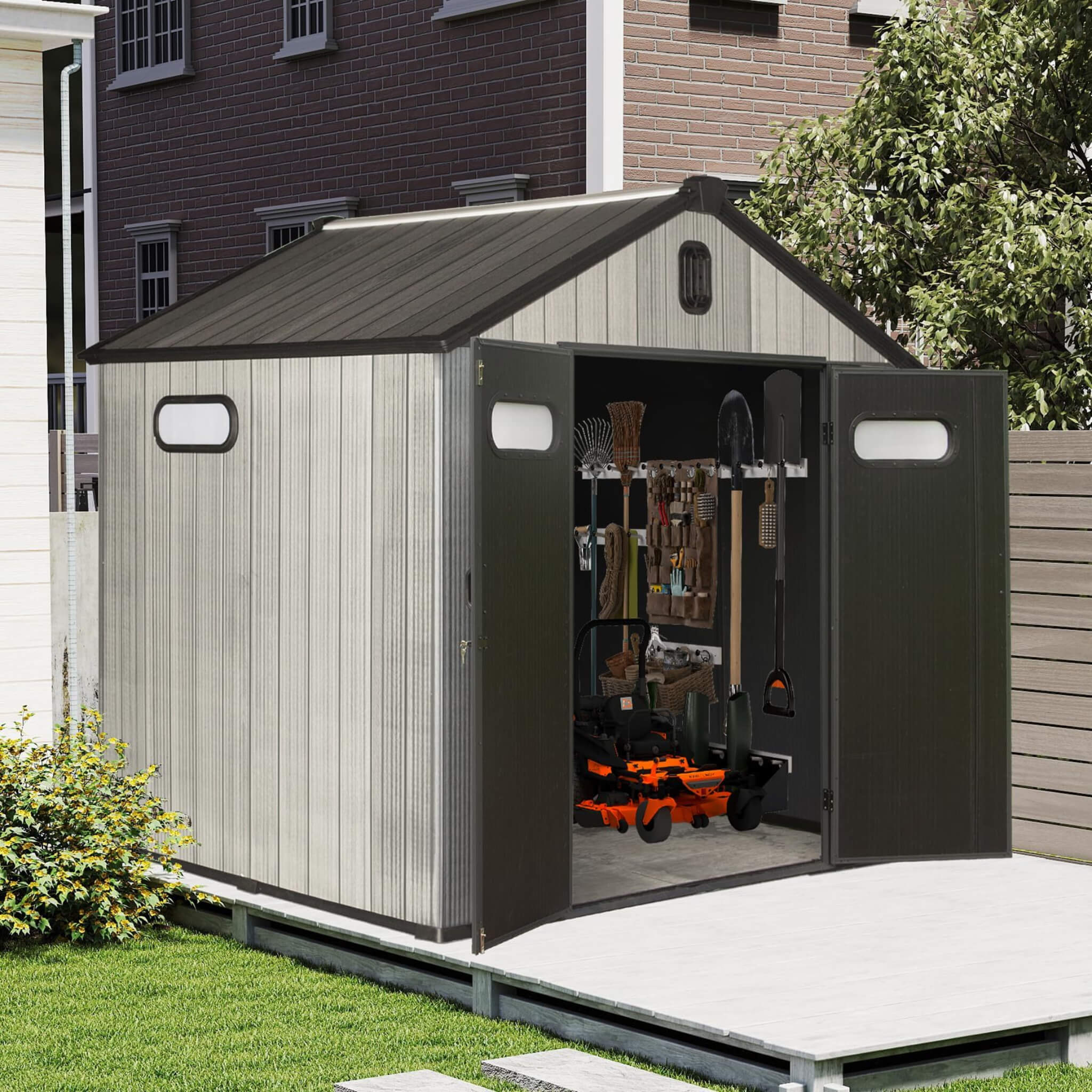 6' x 8' FT Alora Heavy-Duty Outdoor All-Weather Resin Storage Shed With Lockable Doors, Windows, And Vents - Image 2
