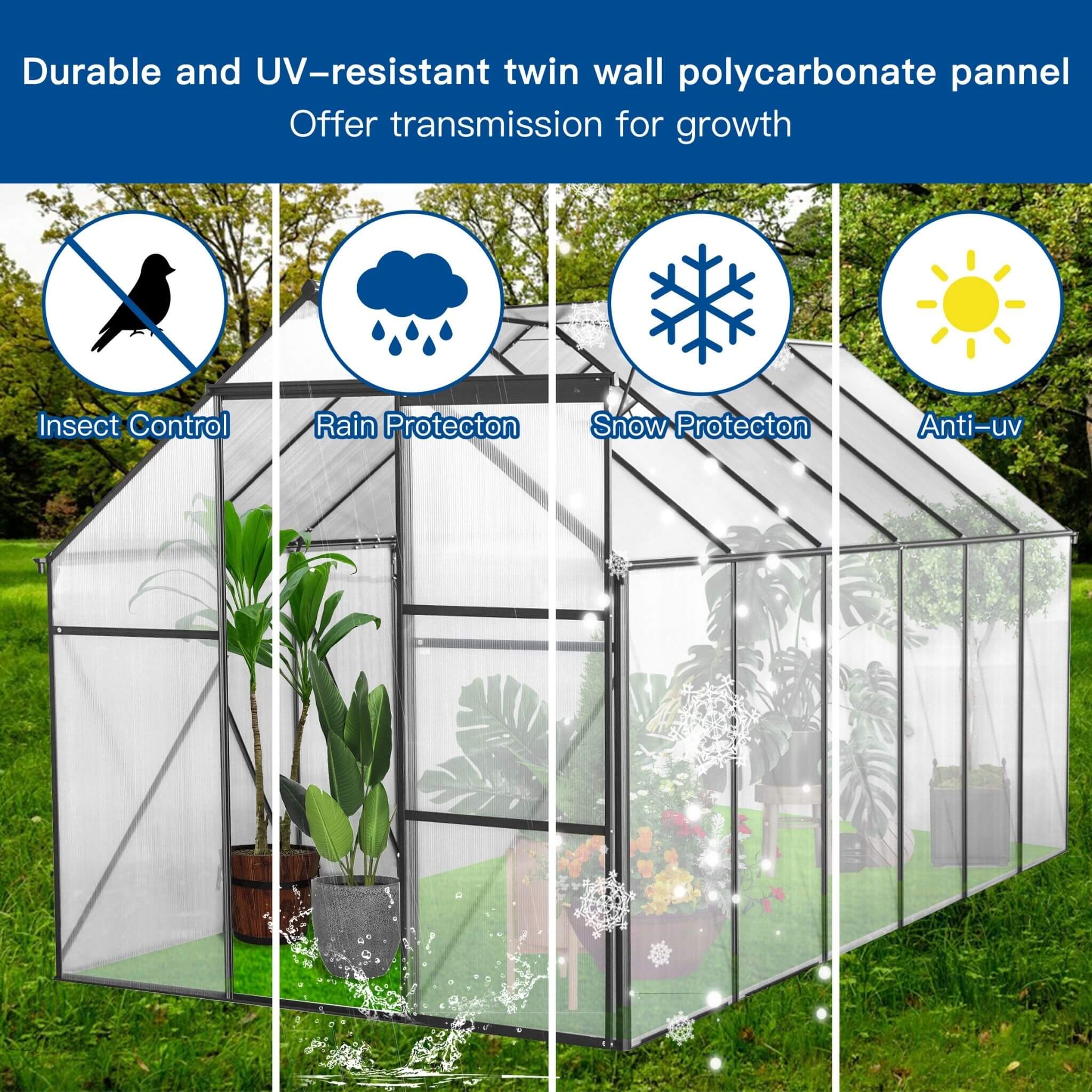 6' x 12' FT Alora Heavy-Duty Black Polycarbonate Greenhouse With Raised Base And Anchor - Image 2