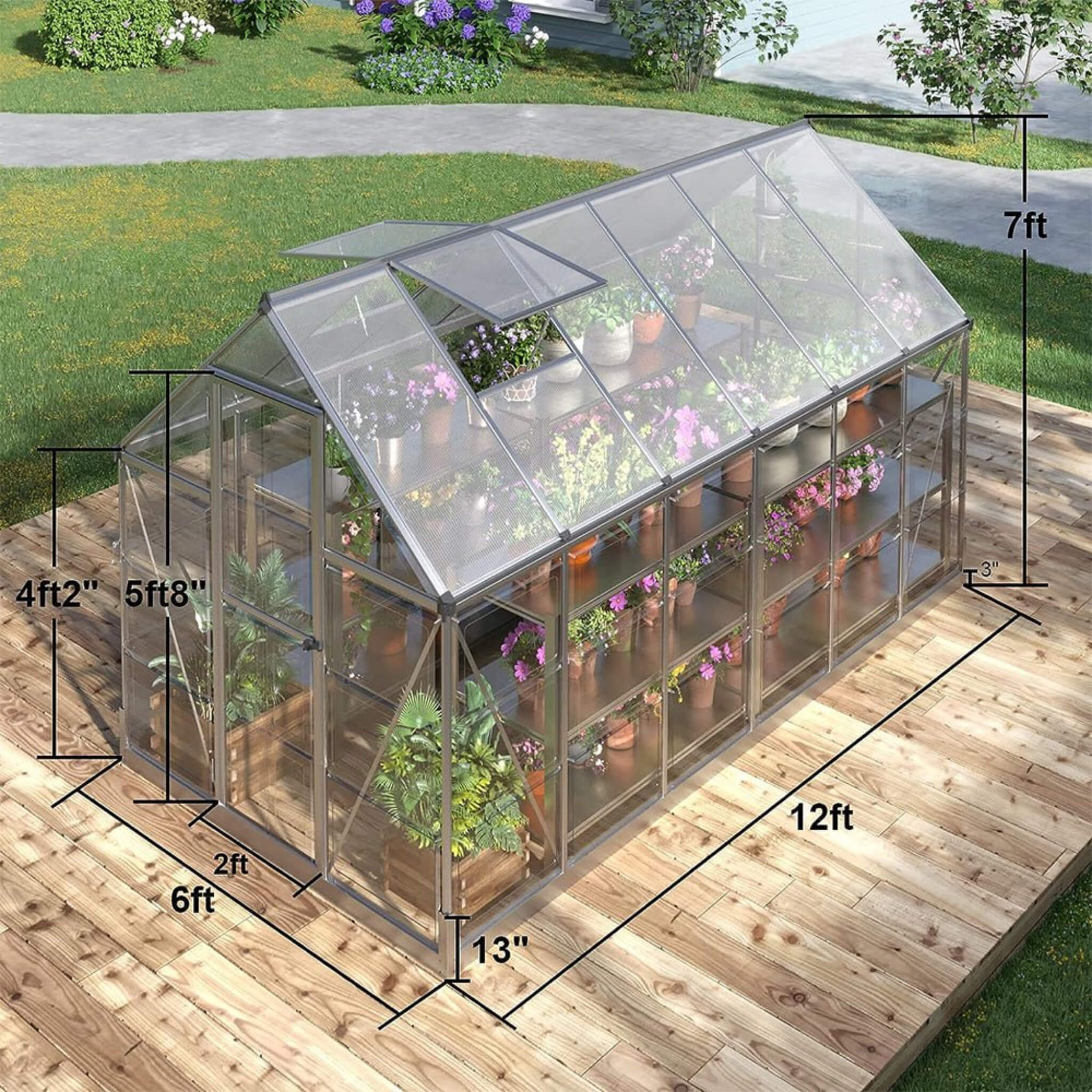 6' x 12' FT Heavy-Duty Outdoor Aluminum Polycarbonate Walk-In Greenhouse With Lockable Hinged Door - Image 6