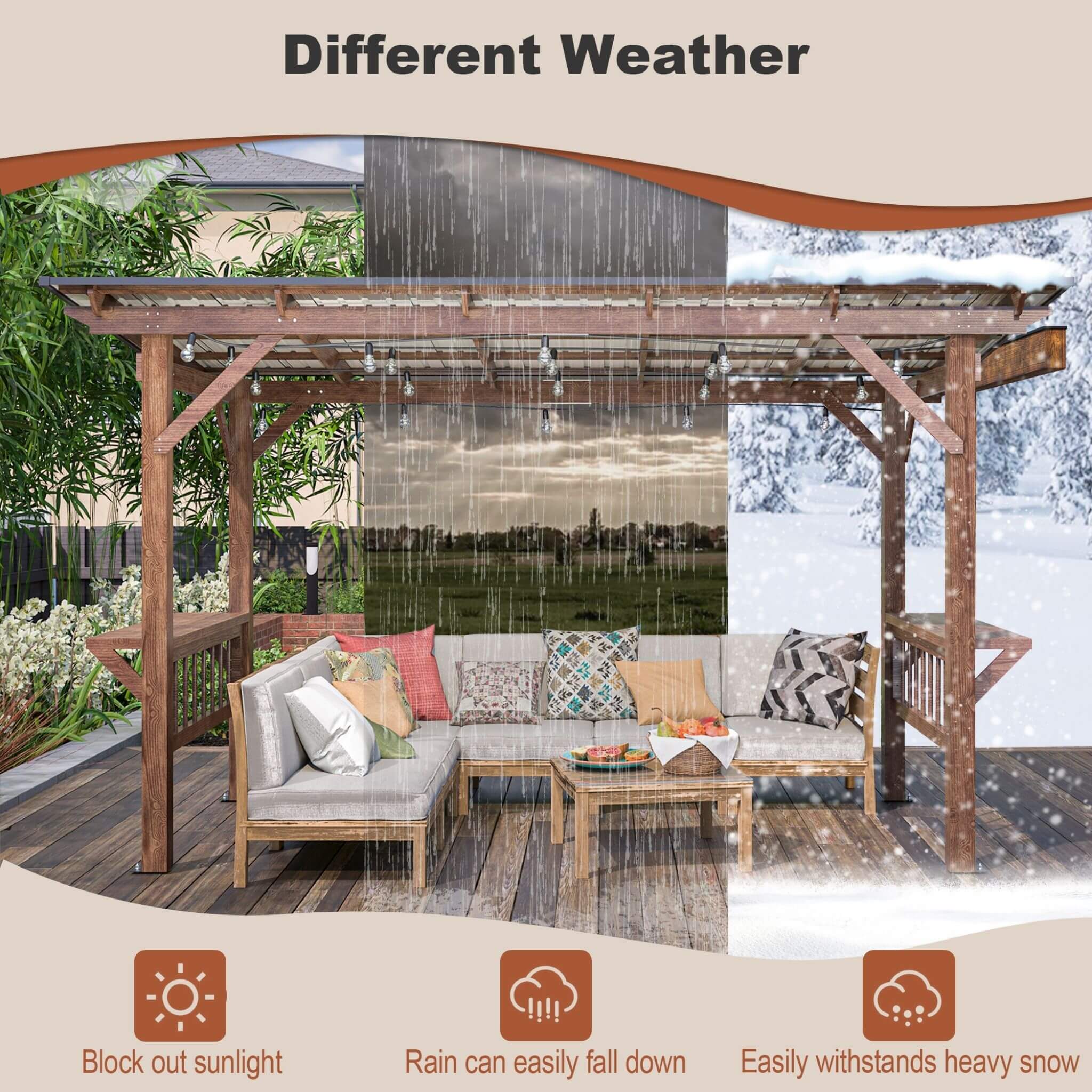 6' x 13' Alora Durable Outdoor Hardtop BBQ Grill Shelter Gazebo With Shelves - Image 3