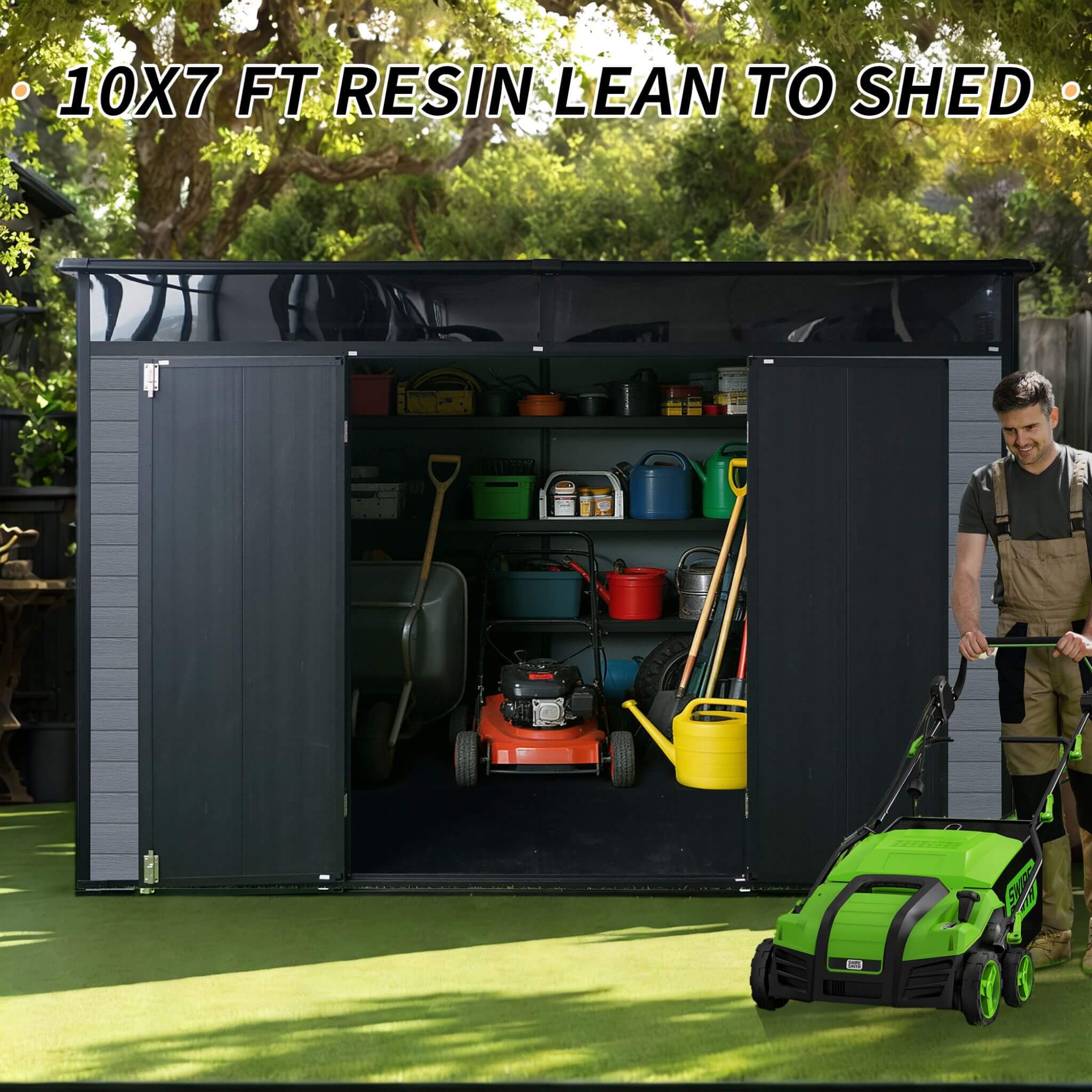 7FT x 10FT Outdoor Resin Garden Shed with Floor, Window, and Lockable Door - Image 7