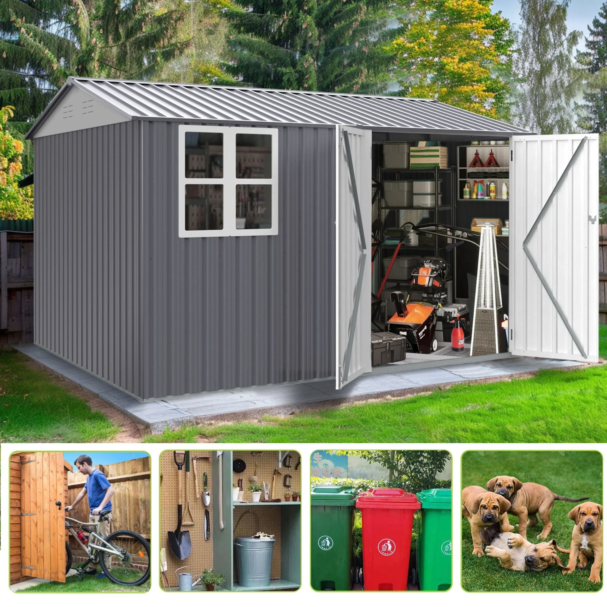 8FT x 10FT Alora Outdoor Garden Tool Shed with Thickened Galvanized Steel, Sloped Roof, Vents and Double Lockable Doors - Image 2