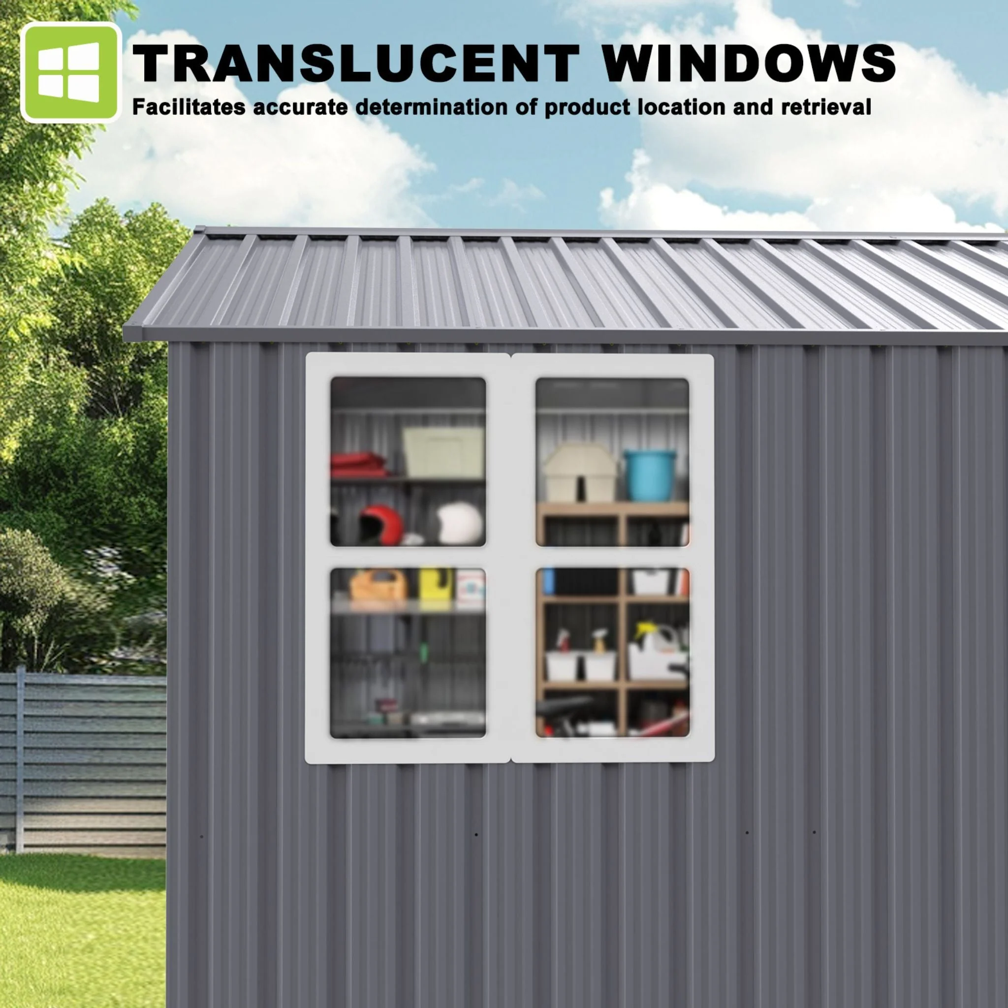 8FT x 10FT Alora Outdoor Garden Tool Shed with Thickened Galvanized Steel, Sloped Roof, Vents and Double Lockable Doors - Image 6