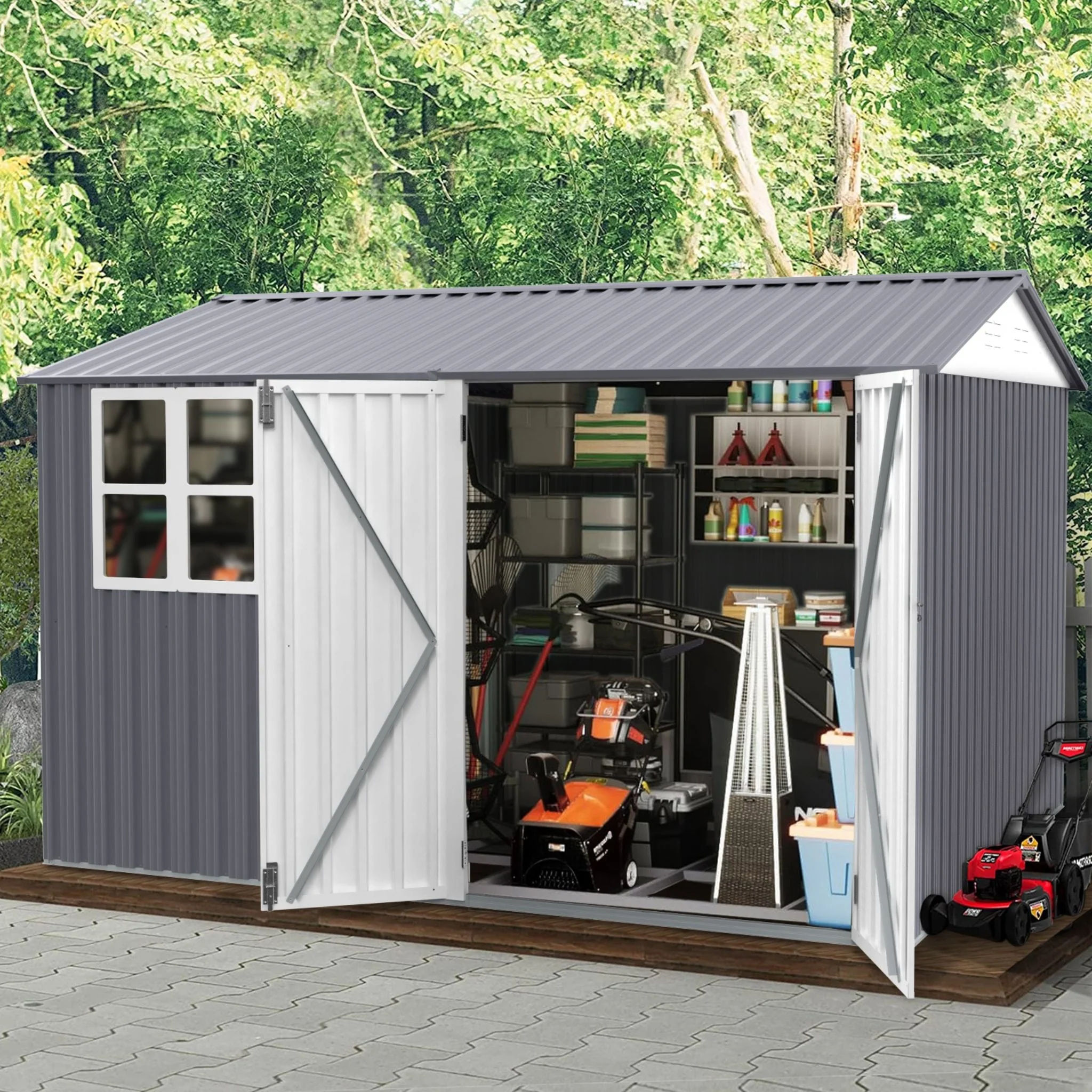 8FT x 10FT Alora Outdoor Garden Tool Shed with Thickened Galvanized Steel, Sloped Roof, Vents and Double Lockable Doors - Image 7