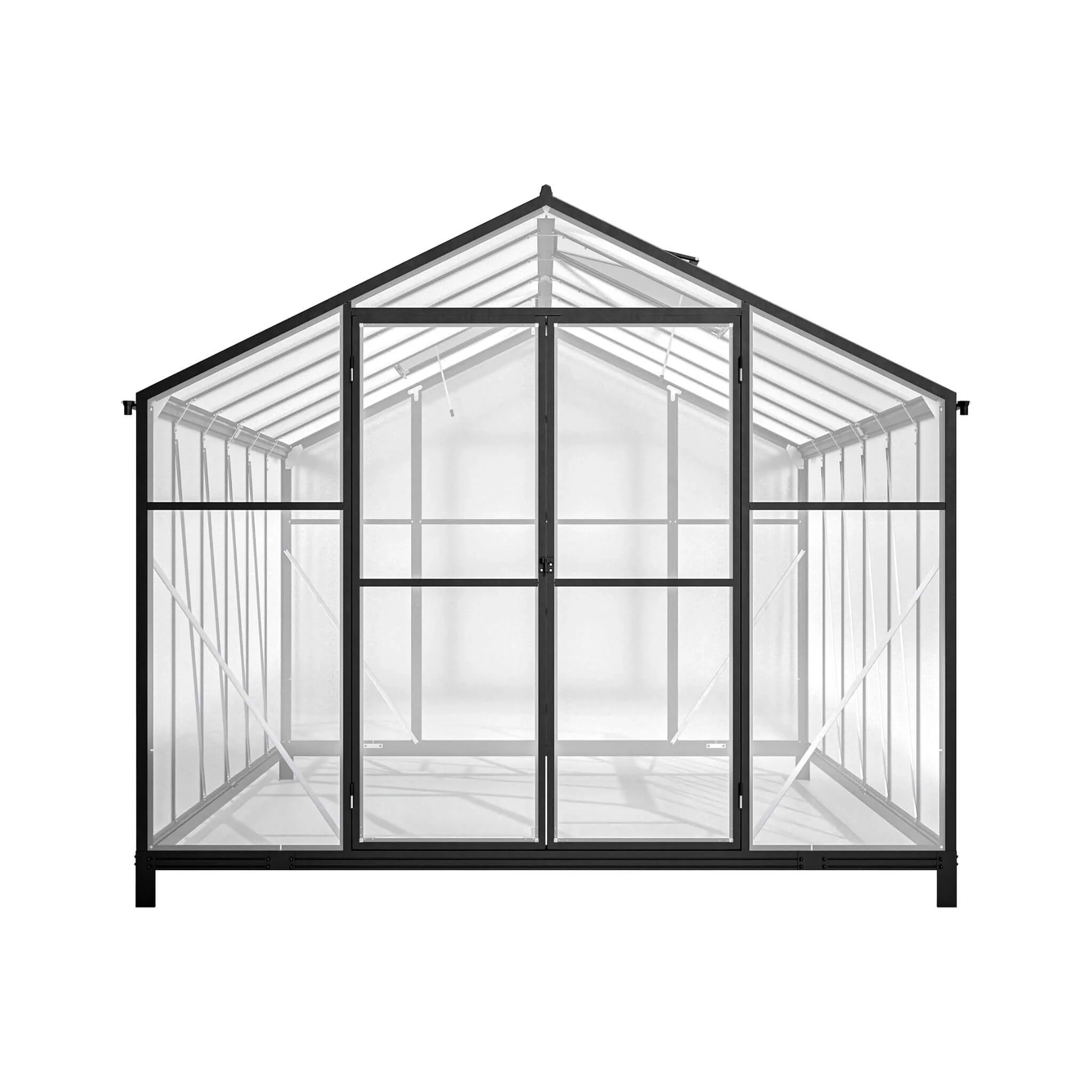 8' x 12' FT Large Outdoor Heavy-Duty Polycarbonate Walk-In Greenhouse With Double Swing Doors And Two Ventilation Windows - Image 11