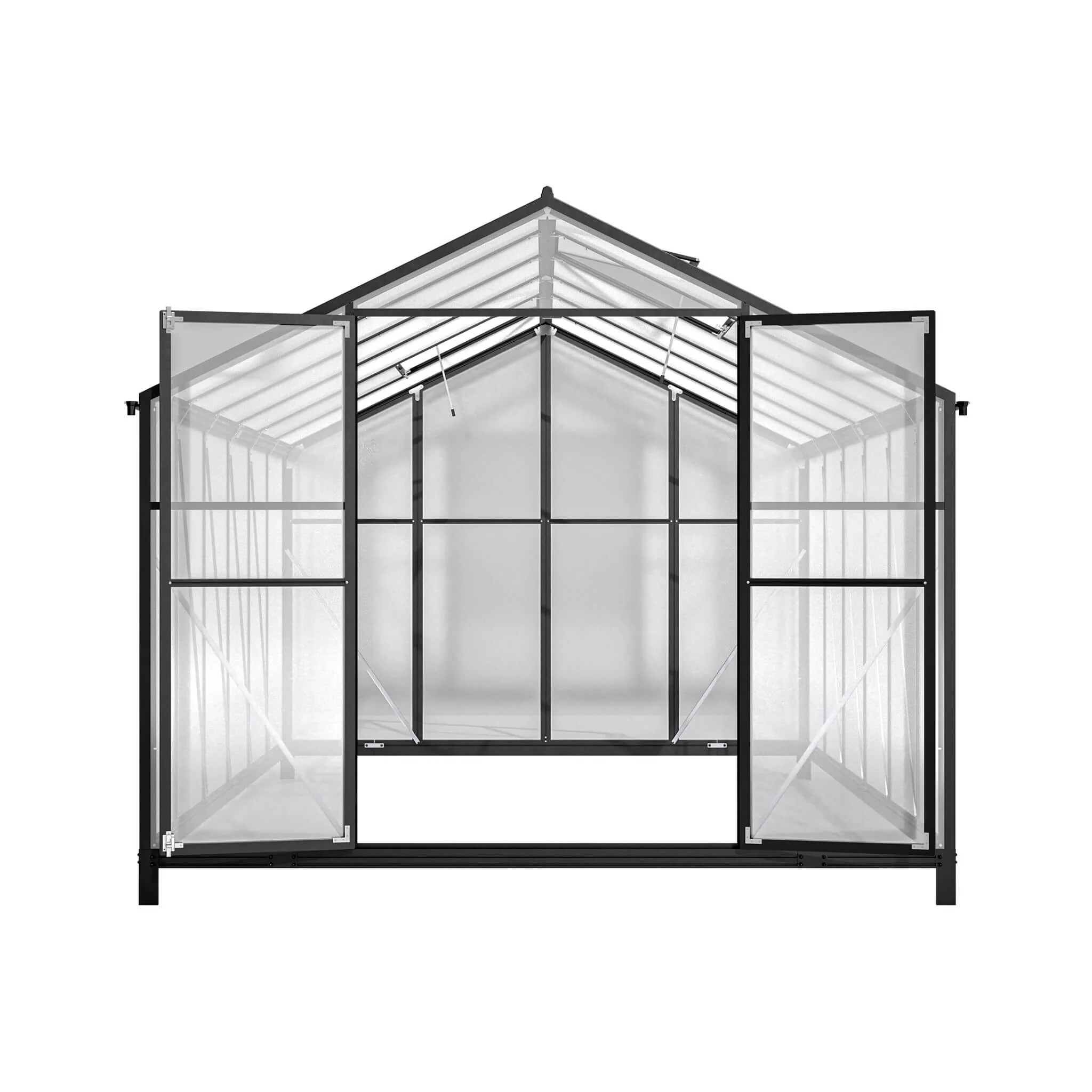 8' x 12' FT Large Outdoor Heavy-Duty Polycarbonate Walk-In Greenhouse With Double Swing Doors And Two Ventilation Windows - Image 13