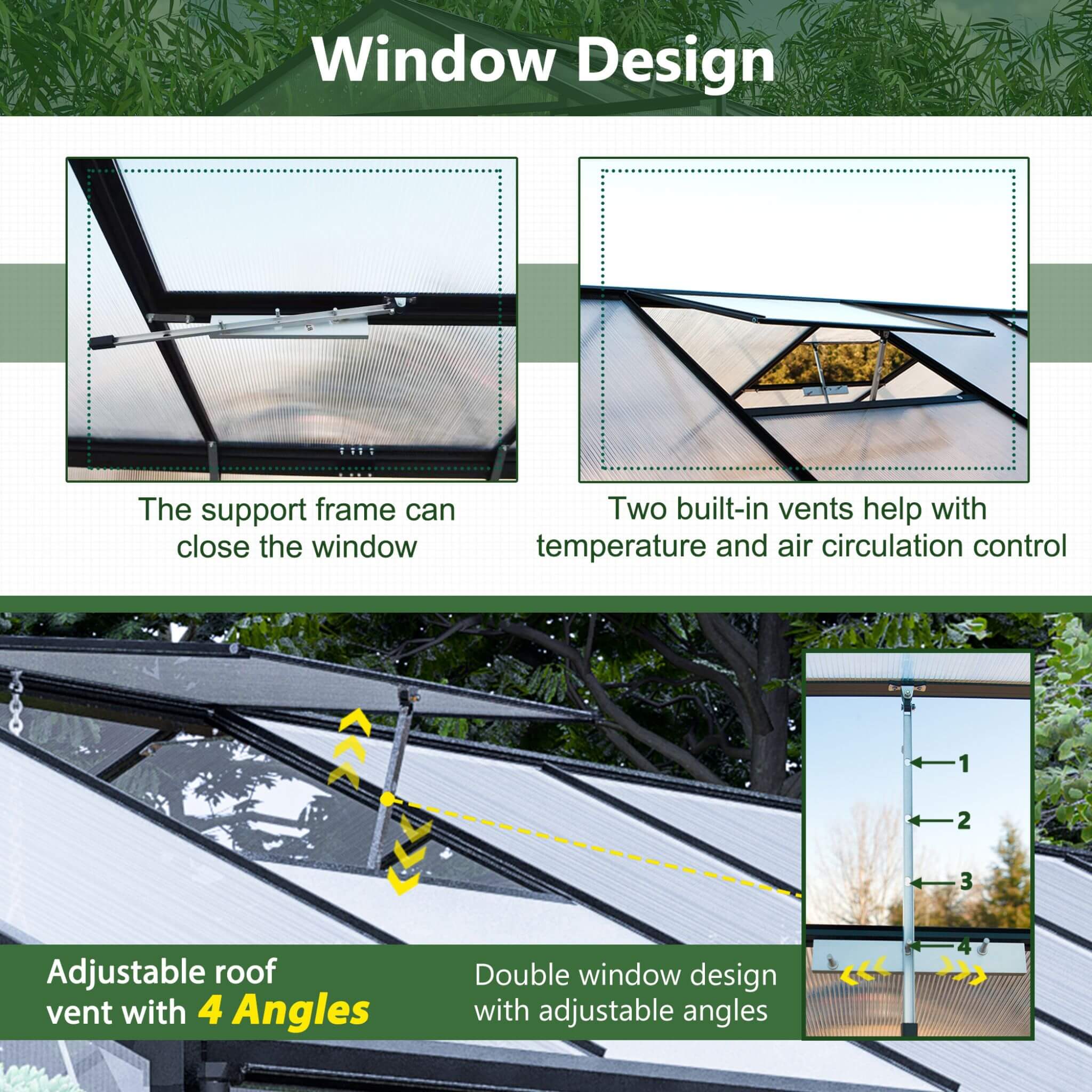 8' x 12' FT Large Outdoor Heavy-Duty Polycarbonate Walk-In Greenhouse With Double Swing Doors And Two Ventilation Windows - Image 5