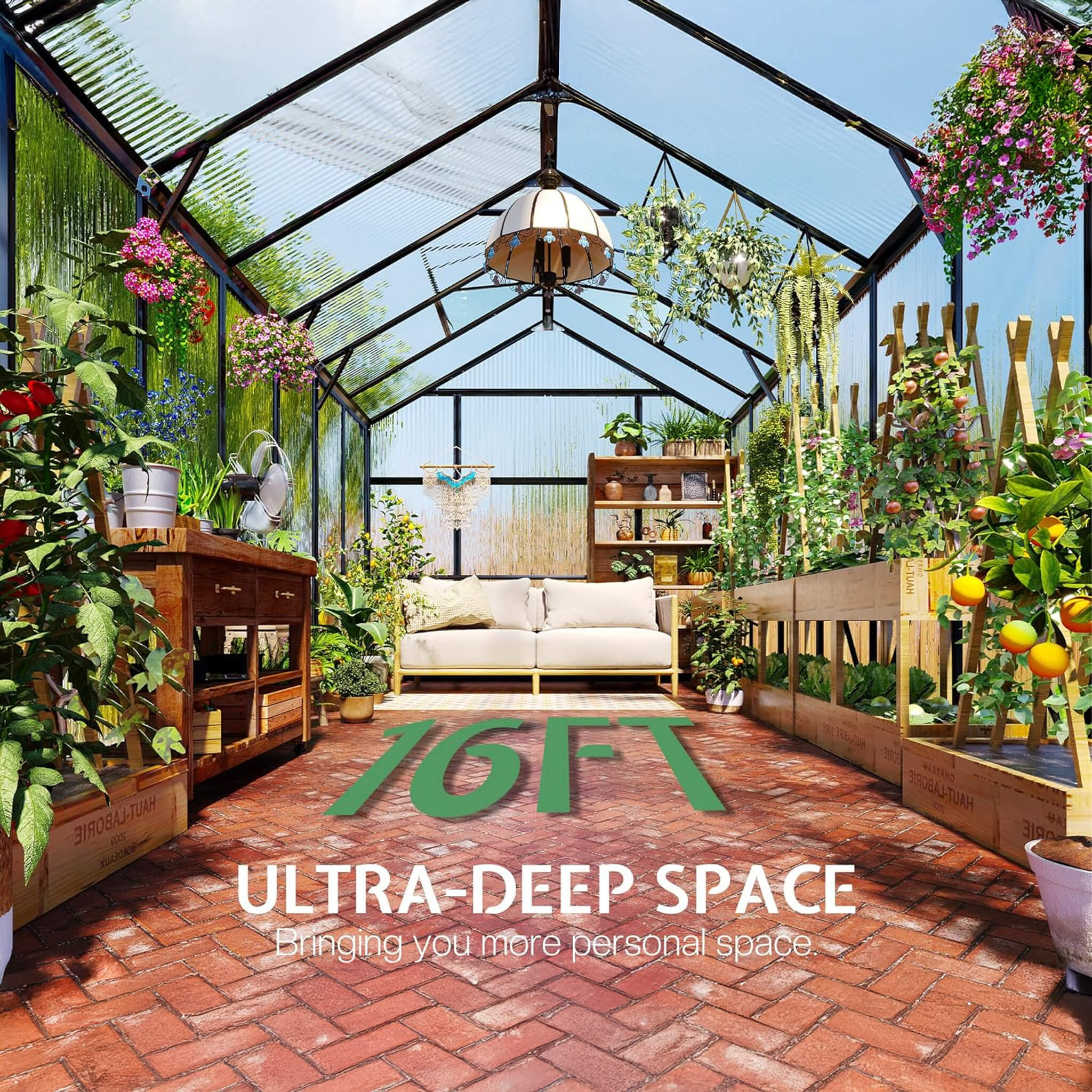 8' x 16' FT Premium Polycarbonate Outdoor Walk-In Patio Greenhouse With Double Swing Doors, 4MM - Image 2