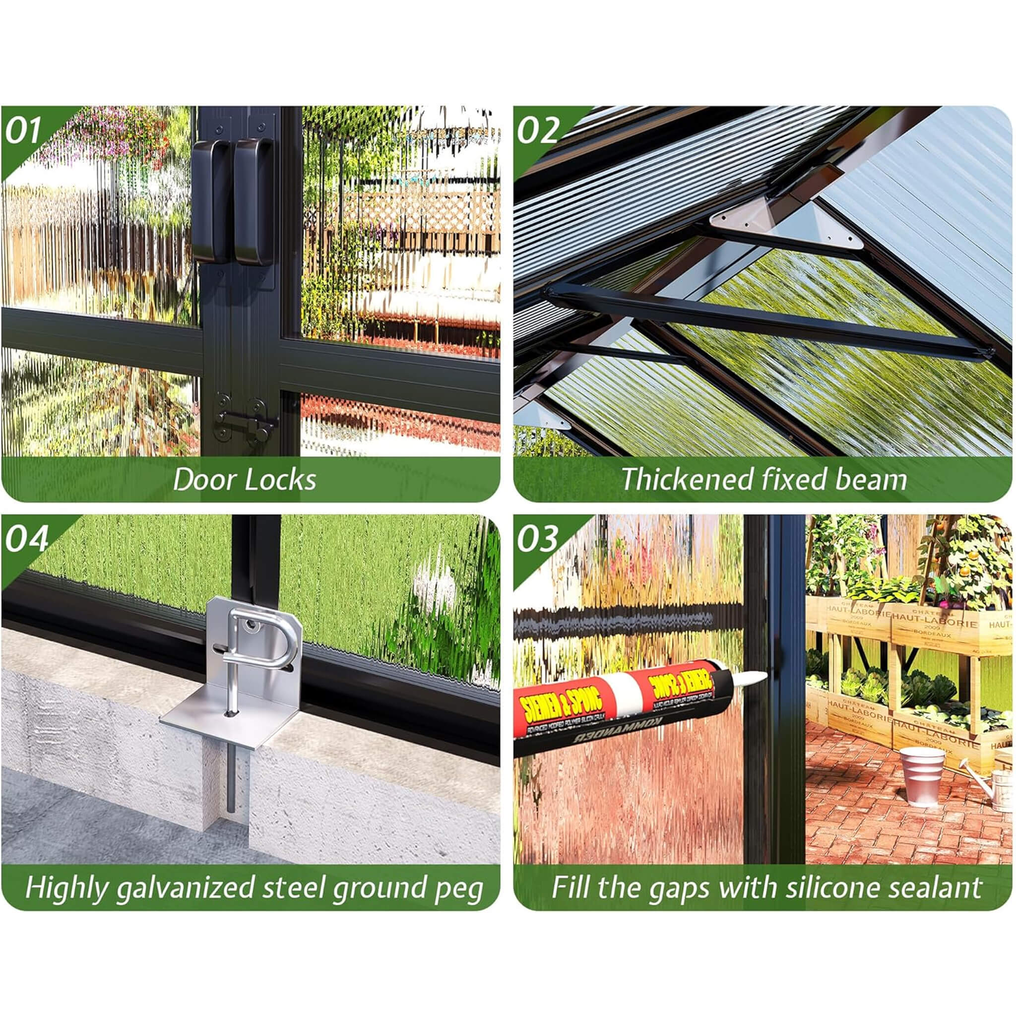 8' x 16' FT Premium Polycarbonate Outdoor Walk-In Patio Greenhouse With Double Swing Doors, 4MM - Image 6