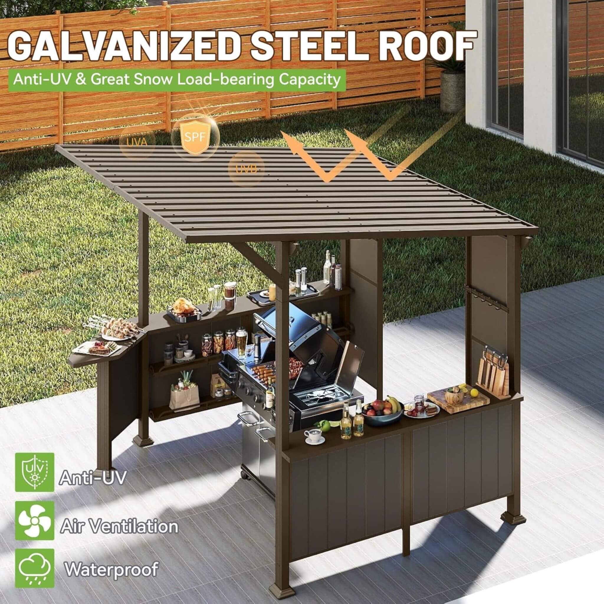 9' x 10' FT Alora Premium Outdoor Hardtop Grill Gazebo With Shelves - Image 8