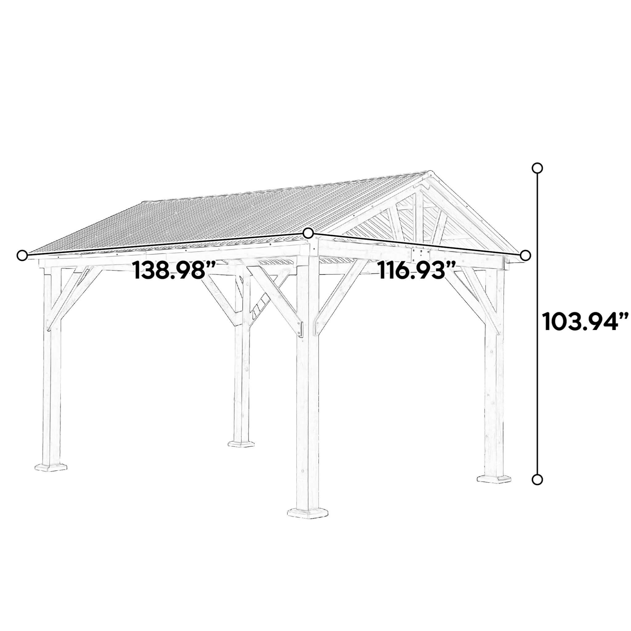 9' x 11' Alora Heavy Duty All-Weather Hard Top Wooden Carport Gazebo With Galvanized Steel Roof - Image 11