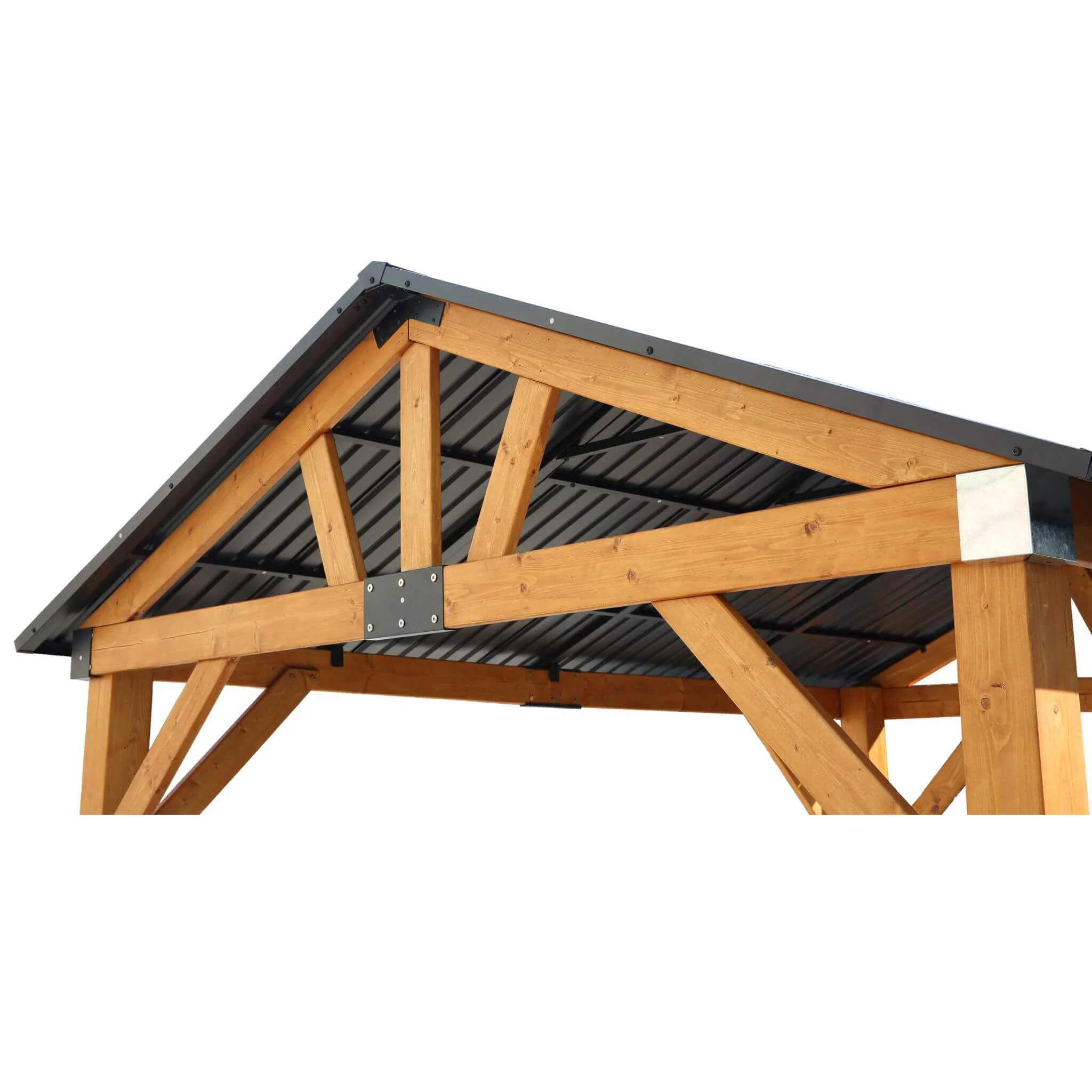 9' x 11' Alora Heavy Duty All-Weather Hard Top Wooden Carport Gazebo With Galvanized Steel Roof - Image 5