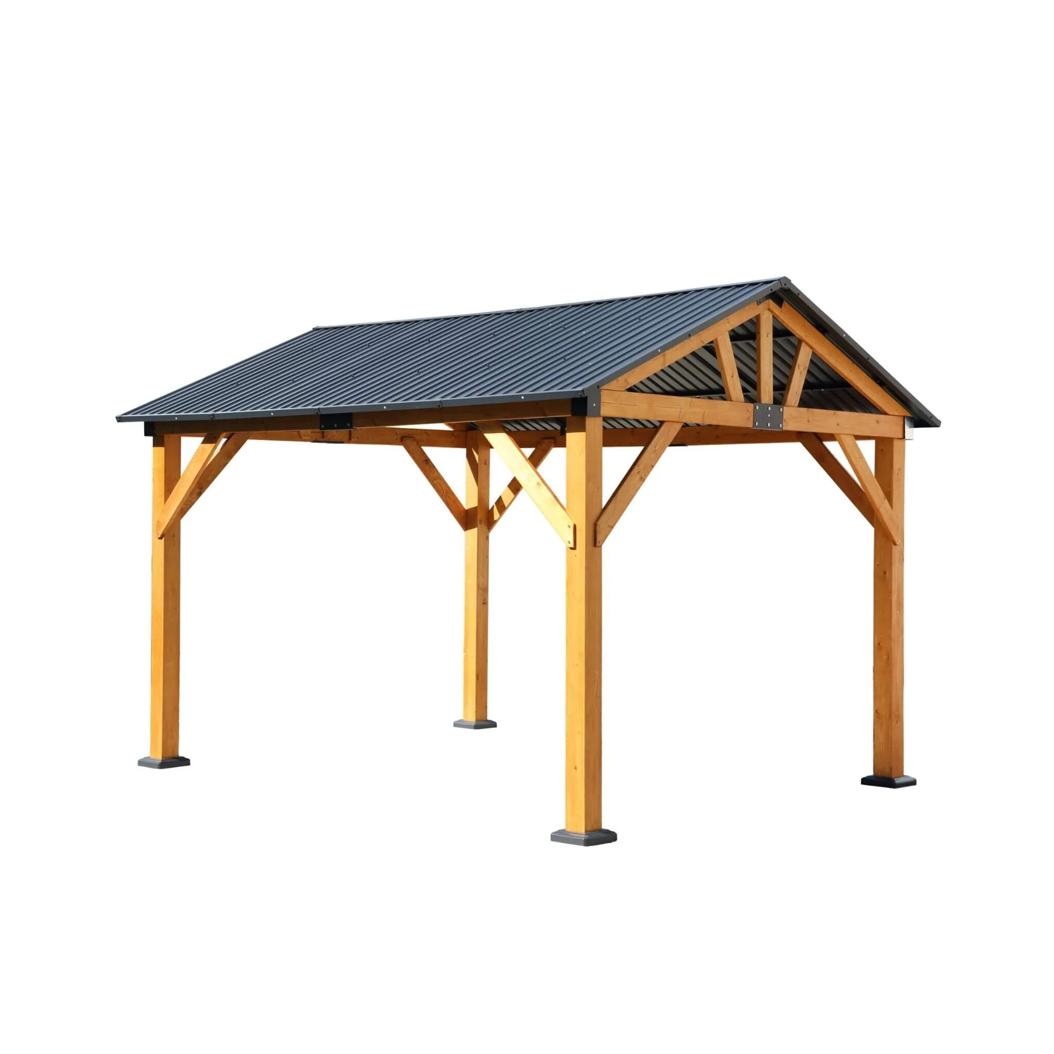 9' x 11' Alora Heavy Duty All-Weather Hard Top Wooden Carport Gazebo With Galvanized Steel Roof - Image 7