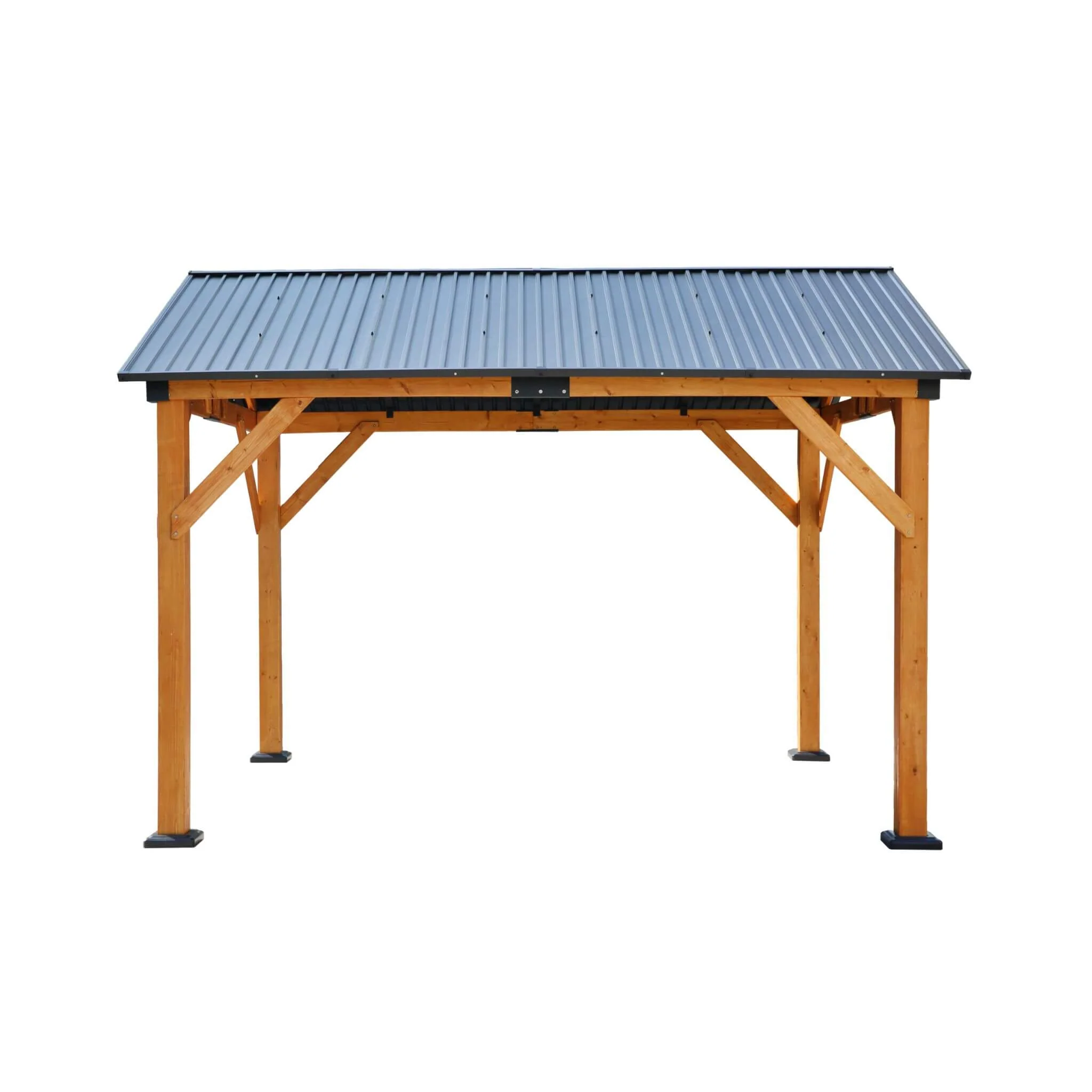 9' x 11' Alora Heavy Duty All-Weather Hard Top Wooden Carport Gazebo With Galvanized Steel Roof - Image 9