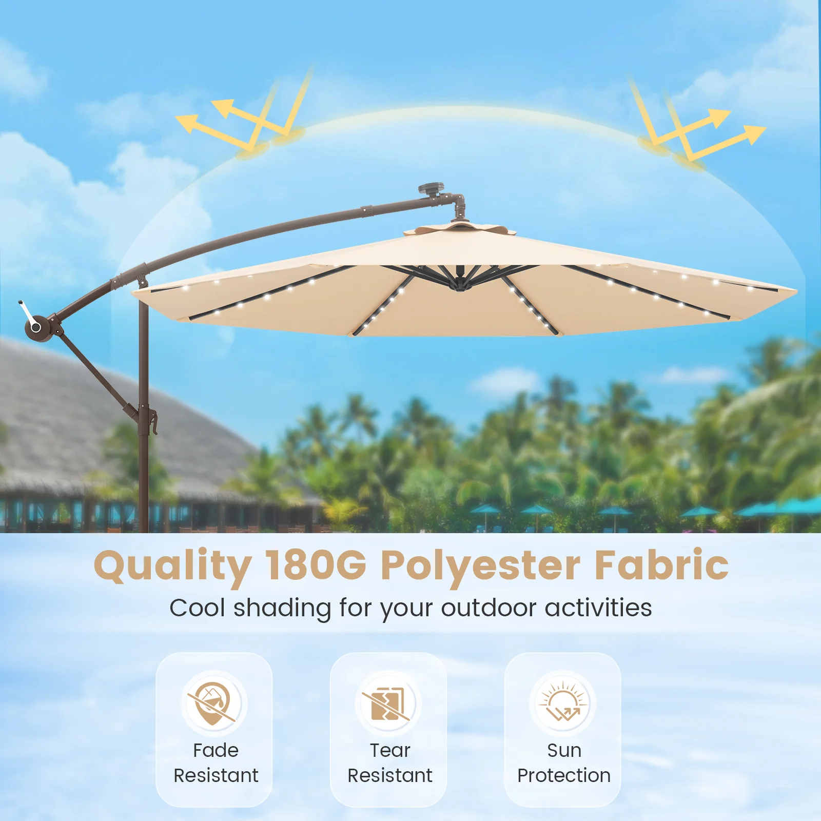 10 Feet Cantilever Umbrella with 32 LED Lights and Solar Panel Batteries - Image 7