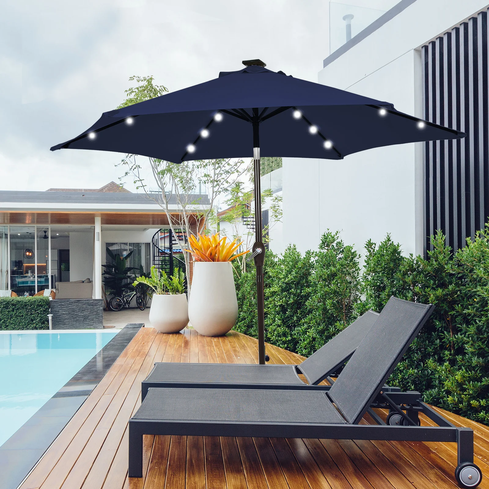 10 Feet Outdoor Patio Umbrella with Bright Solar LED Lights - Image 7