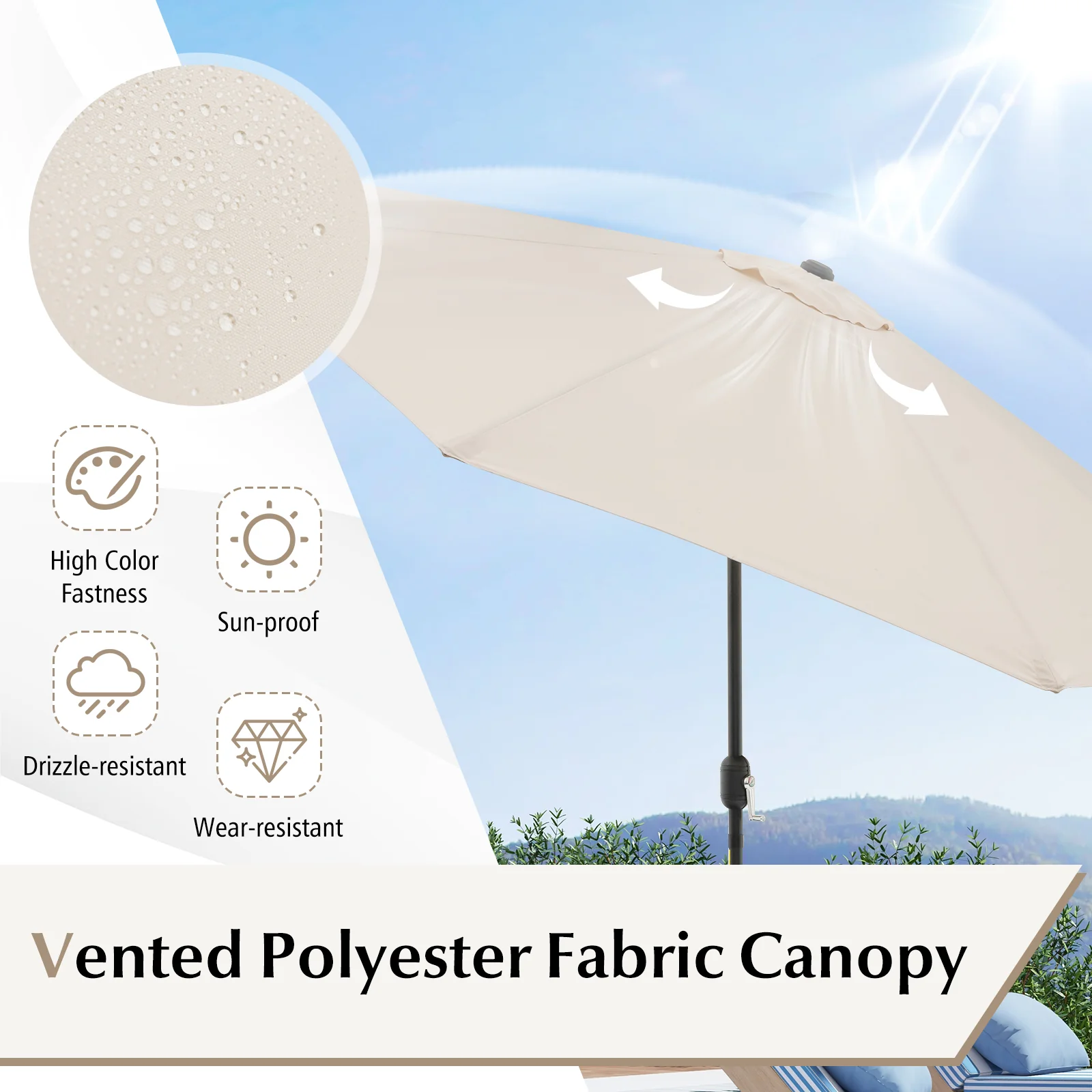 10 Feet Outdoor Patio Umbrella with Tilt Adjustment and Crank - Image 7