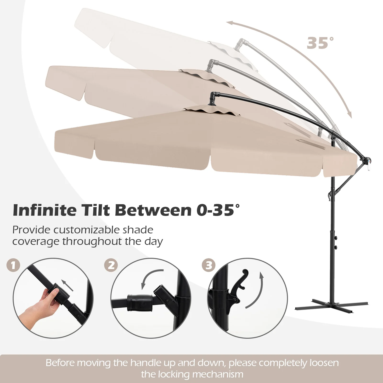 10 Feet Patio Cantilever Umbrella with Cover Tilt Adjustment and Ruffled Edge - Image 6