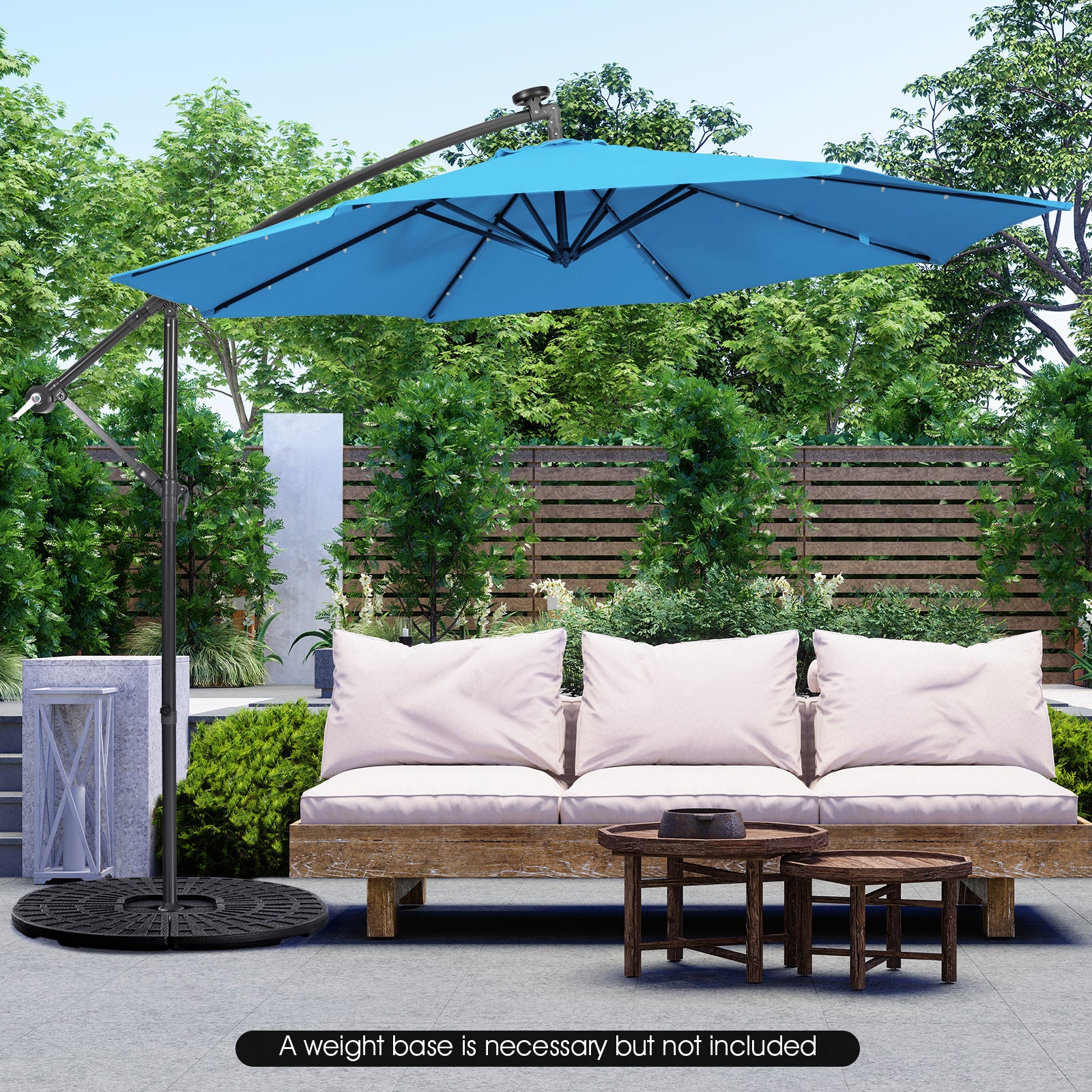 10 Feet Patio Solar Powered Cantilever Umbrella with Tilting System - Image 11