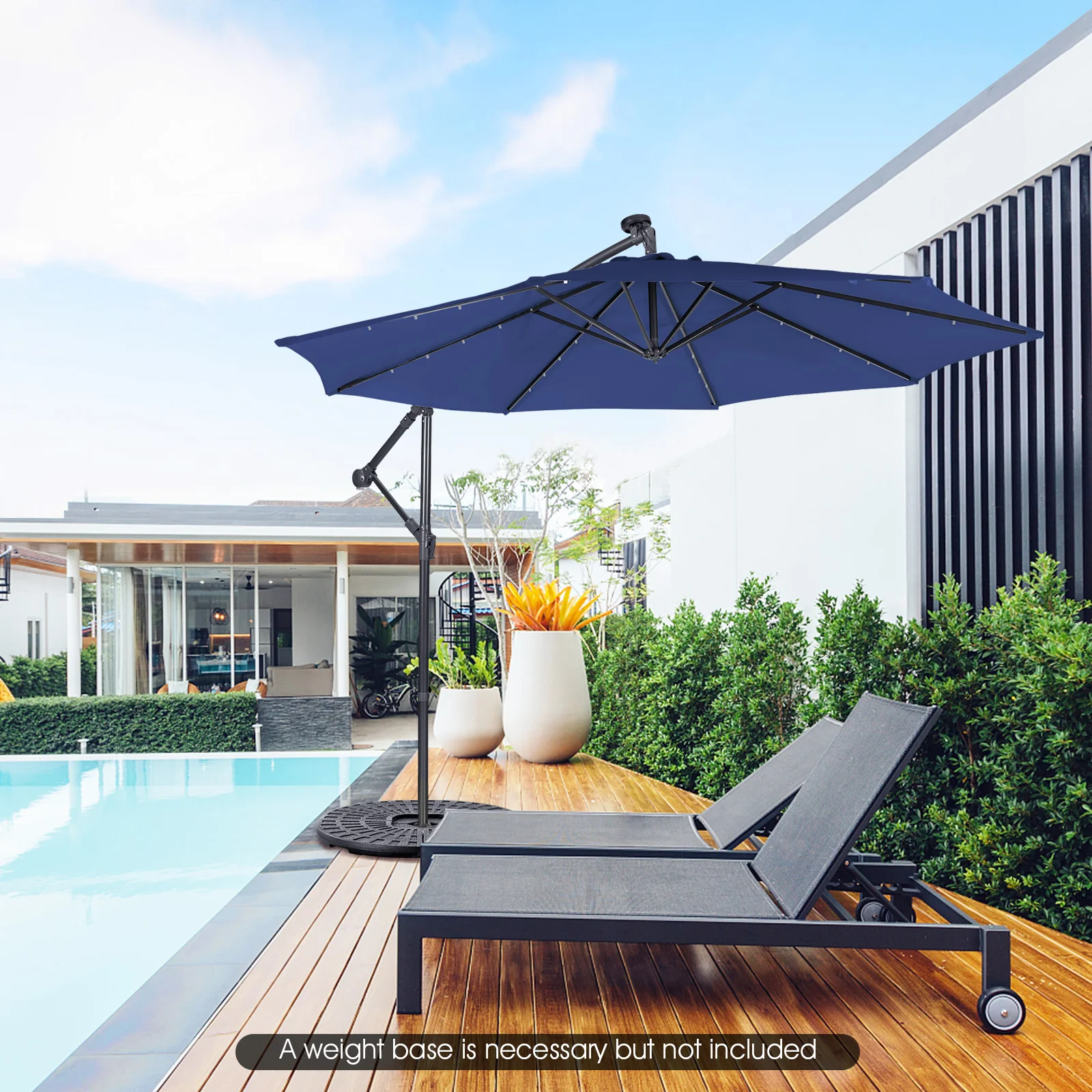 10 Feet Patio Solar Powered Cantilever Umbrella with Tilting System - Image 16