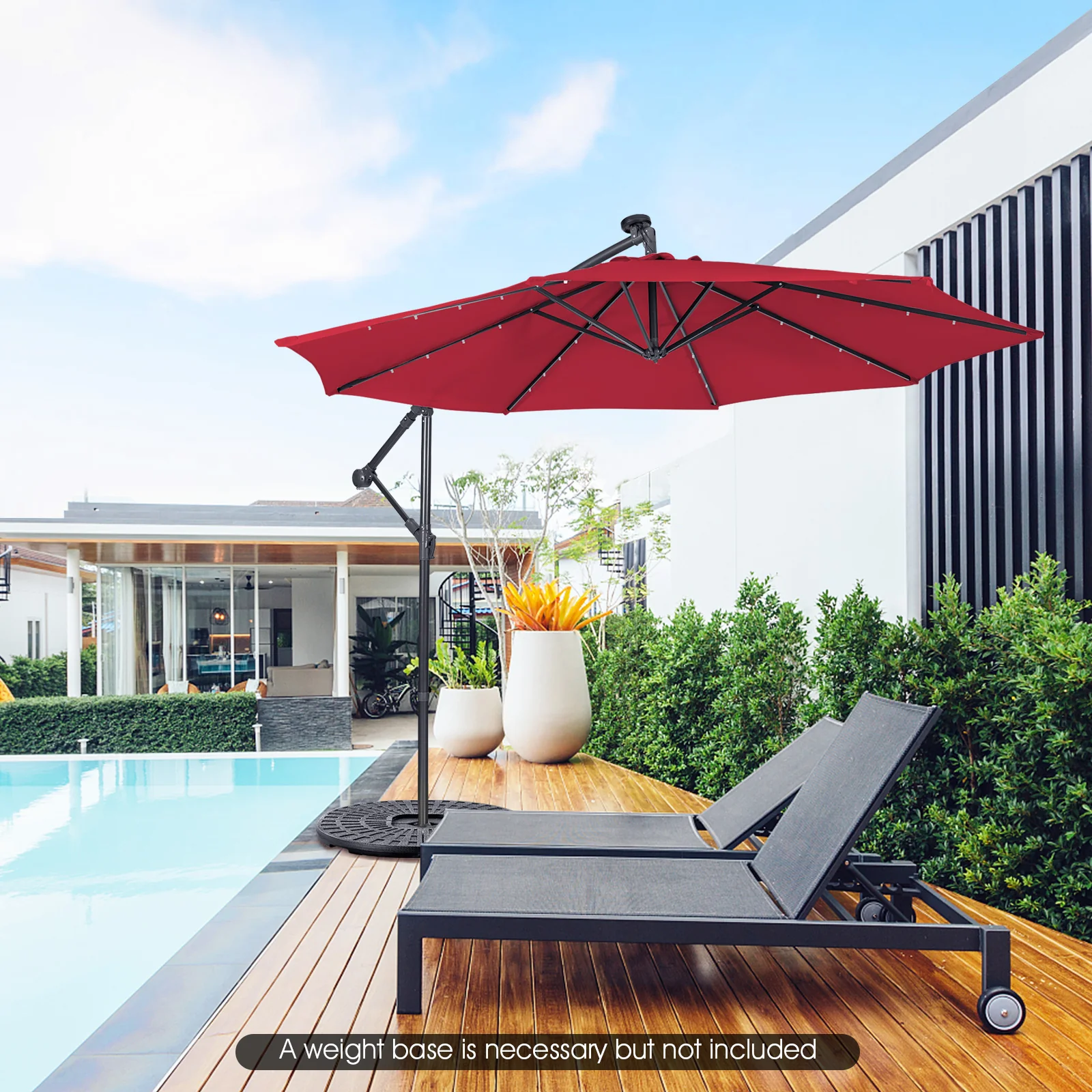 10 Feet Patio Solar Powered Cantilever Umbrella with Tilting System - Image 18