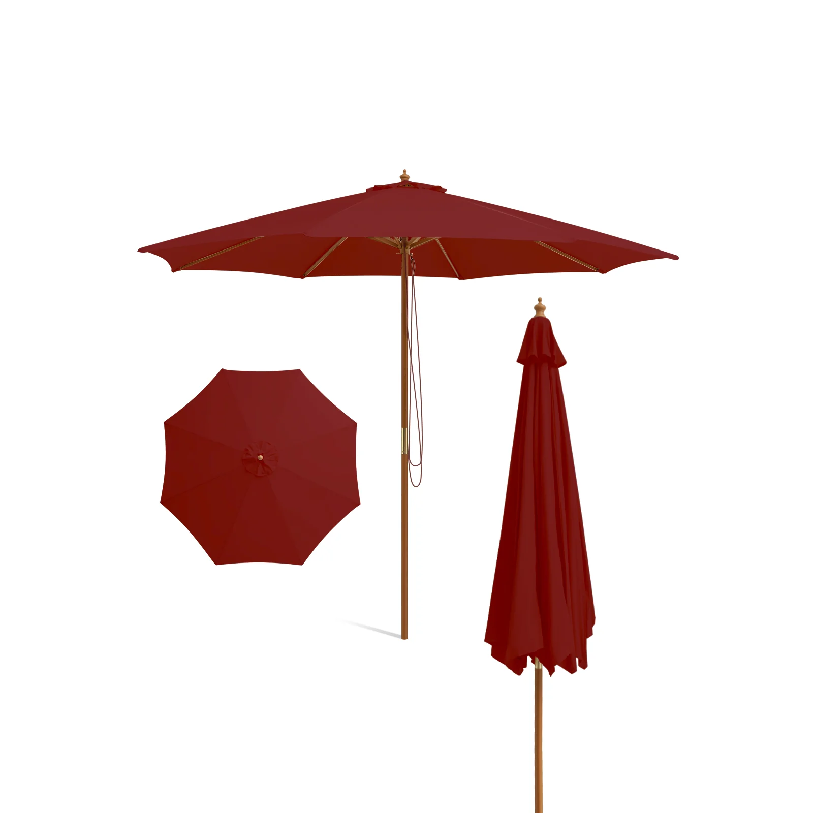 10 Feet Patio Umbrella with 8 Wooden Ribs and 3 Adjustable Heights - Image 23