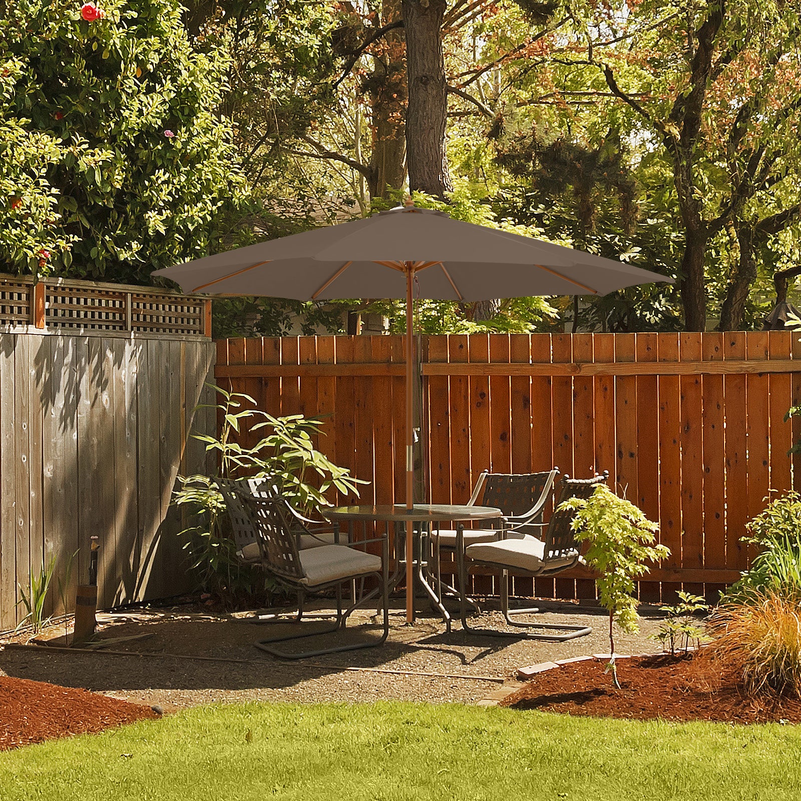 10 Feet Patio Umbrella with 8 Wooden Ribs and 3 Adjustable Heights - Image 9