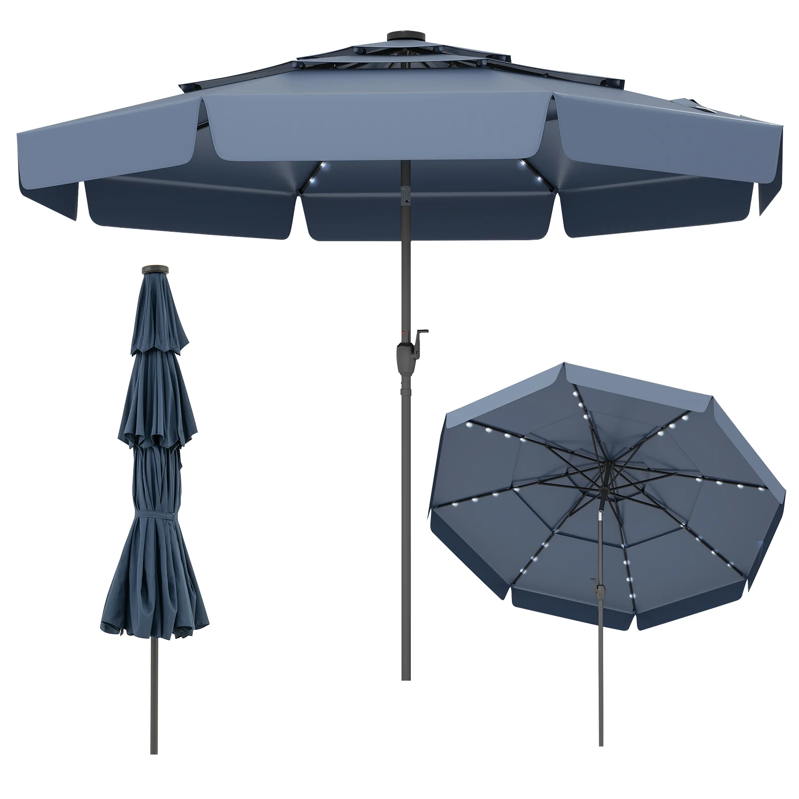 10 Feet Solar Patio Umbrella with 3-Tier Vented Top - Image 13
