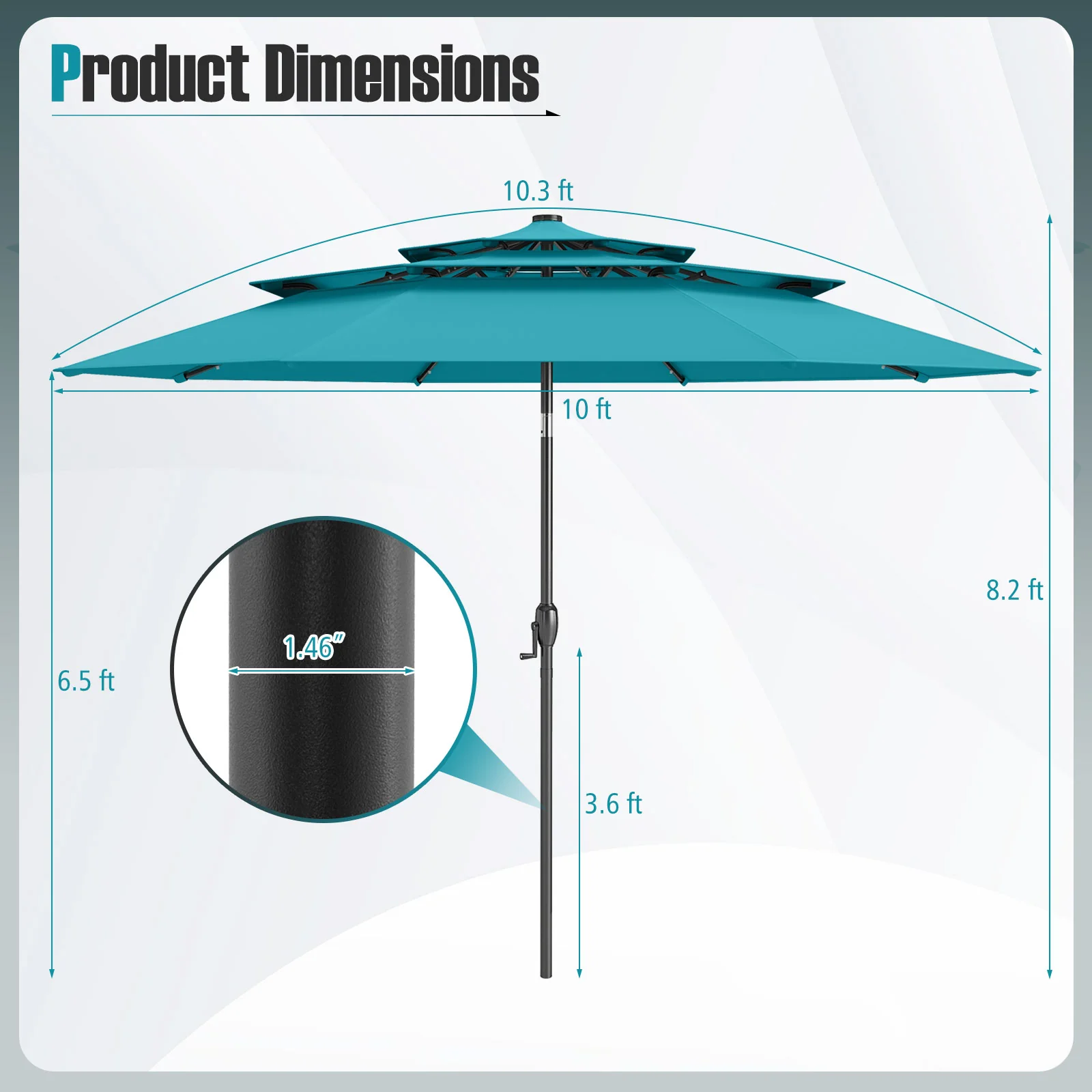 10 Feet Solar Patio Umbrella with 32 LED Lights 3-Tier Vented Top - Image 23