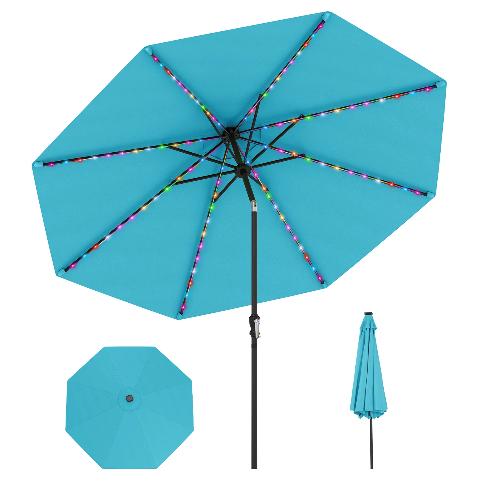 10 Feet Solar Patio Umbrella with 96 Multi-Colored Flowing LED Lights and Tilt Adjustment - Image 13