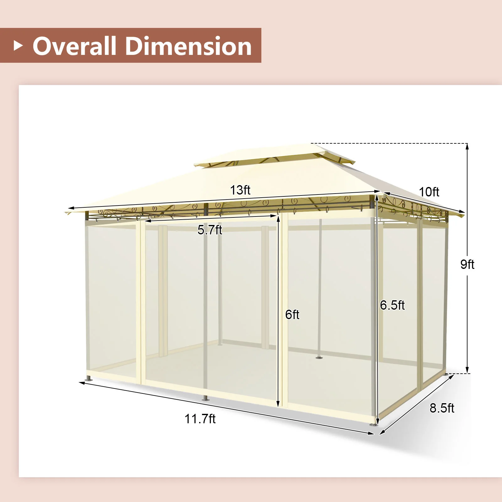 10 Feet x 13 Feet Tent Canopy Shelter with Removable Netting Sidewall - Image 4