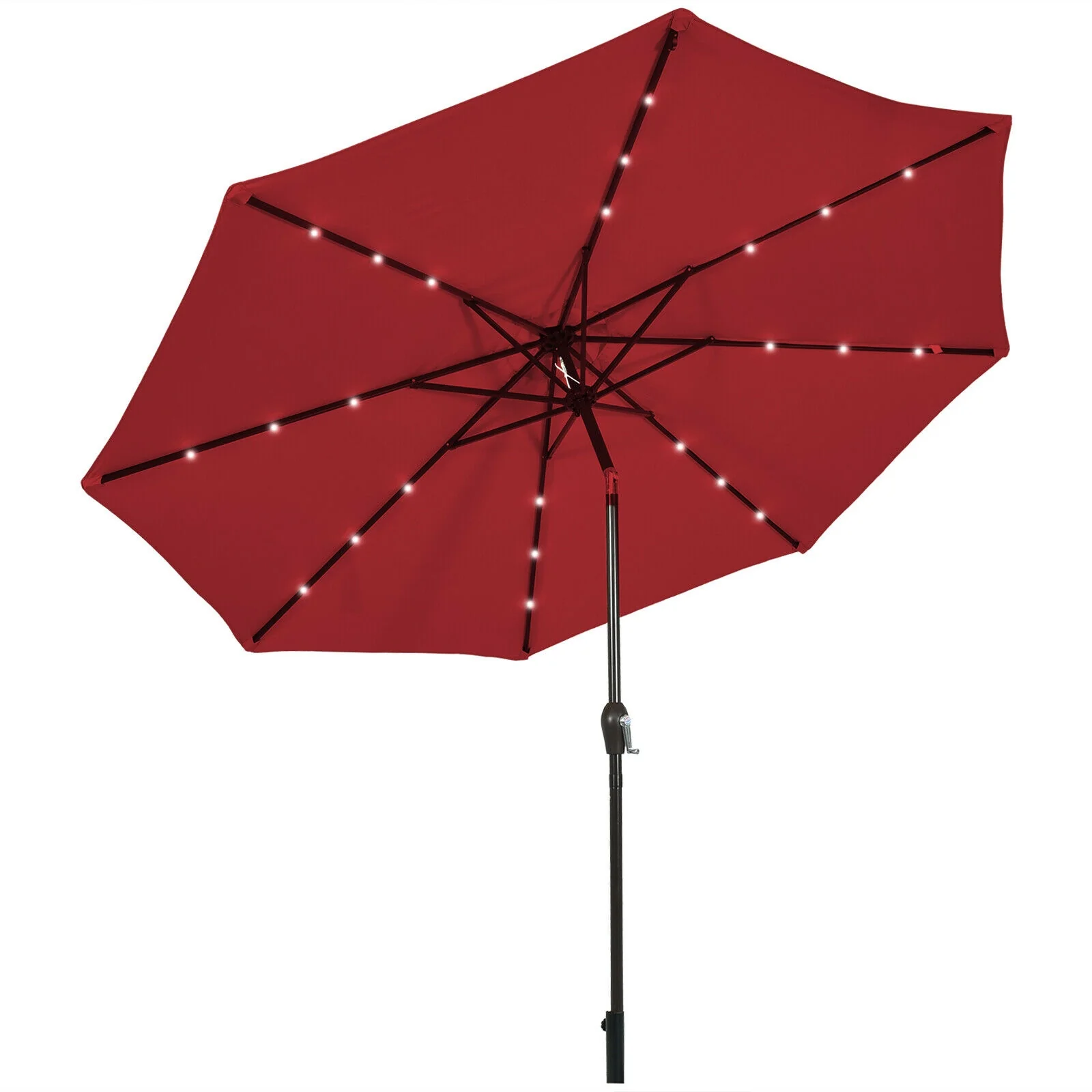 10' Solar LED Lighted Patio Market Umbrella Shade Tilt Adjustment Crank-Beige - Image 13