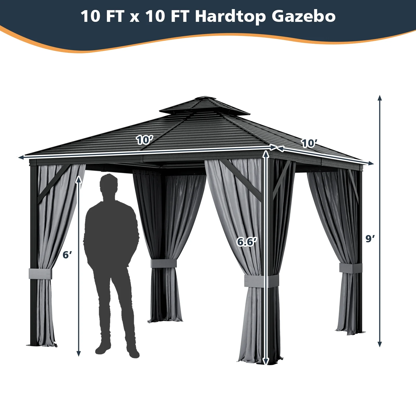 10 x 10 Feet Double-Top Hardtop Gazebo with Galvanized Steel Roof-Gray - Image 5