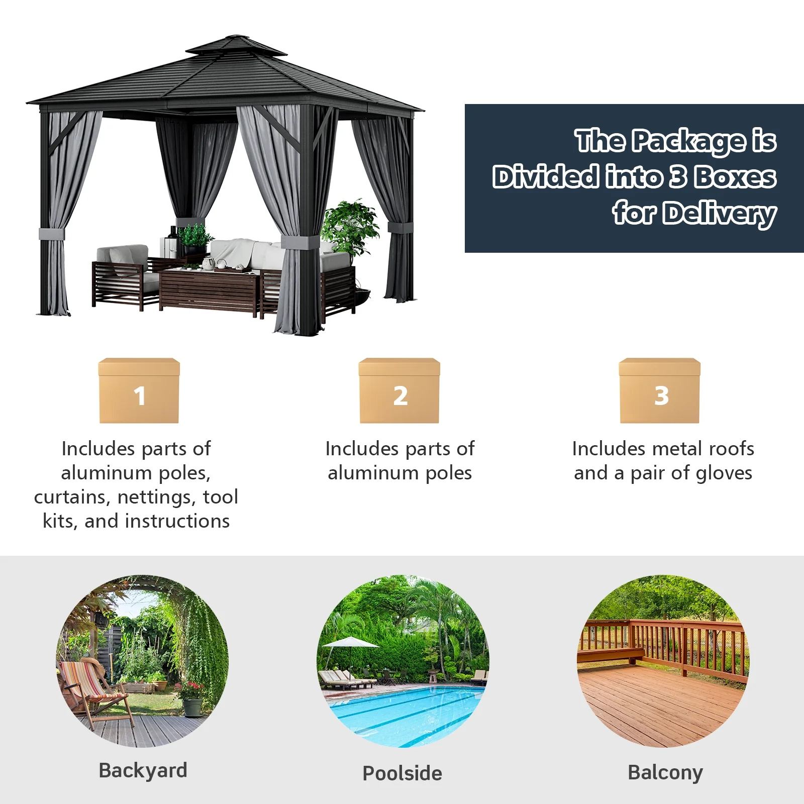 10 x 10 Feet Double-Top Hardtop Gazebo with Galvanized Steel Roof-Gray - Image 7