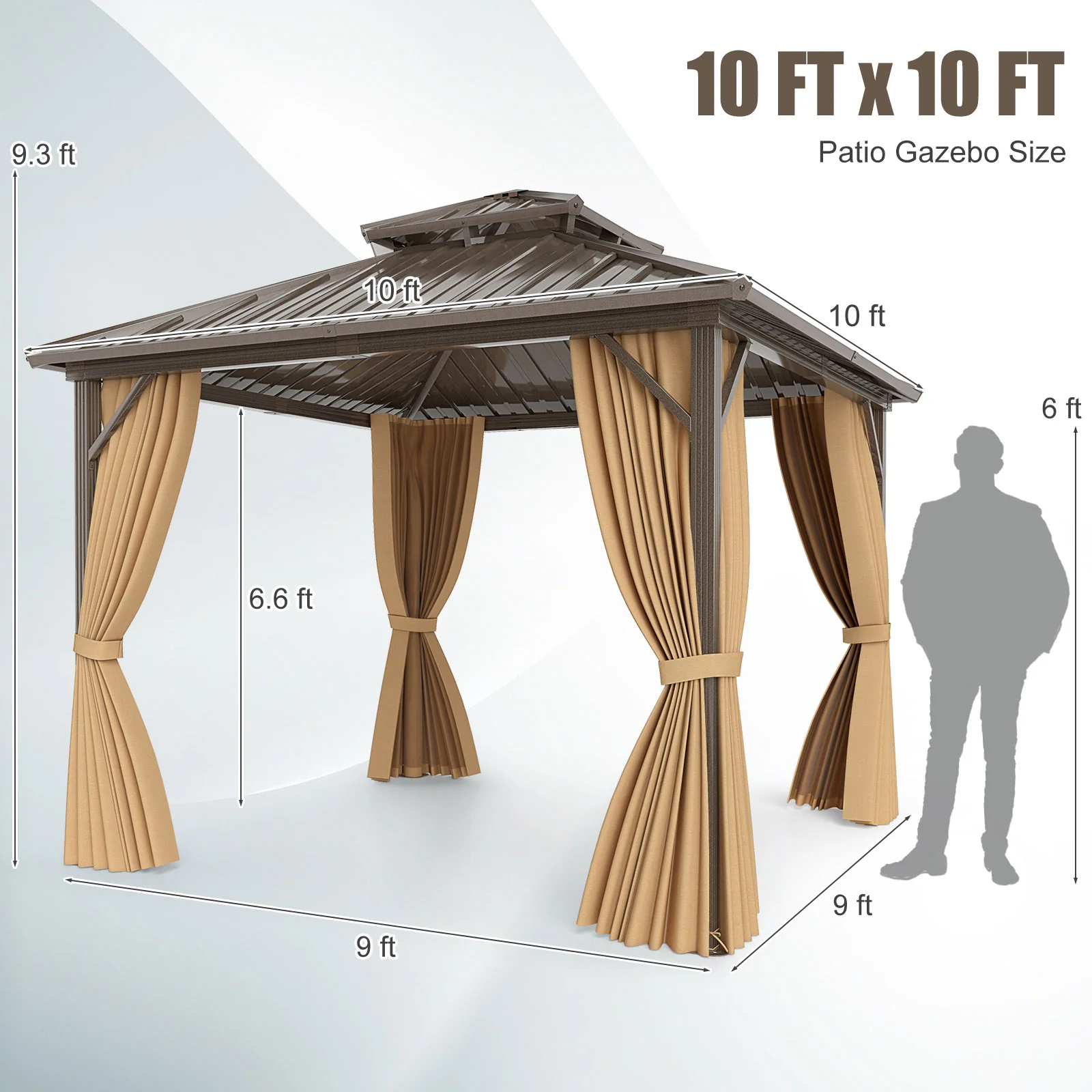 10 X 10 Feet Hardtop Gazebo with Netting and Curtain for Patio Backyard - Image 5