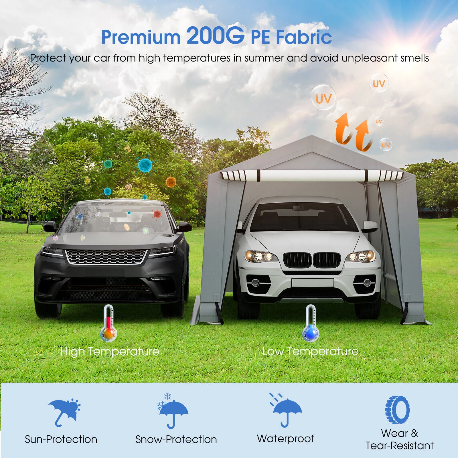 10 x 16/10 x 20 Feet Outdoor Heavy-Duty Carport with 2 Doors-10 x 16 ft - Image 2