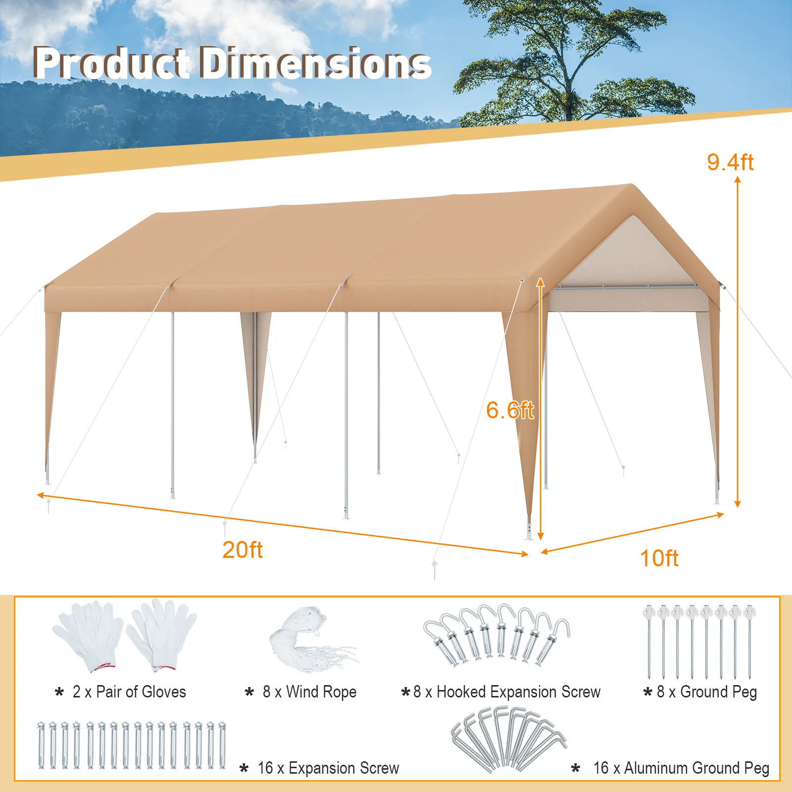 10 x 20 Feet Patio Heavy Duty All-Weather Carport-without Sidewall - Image 5