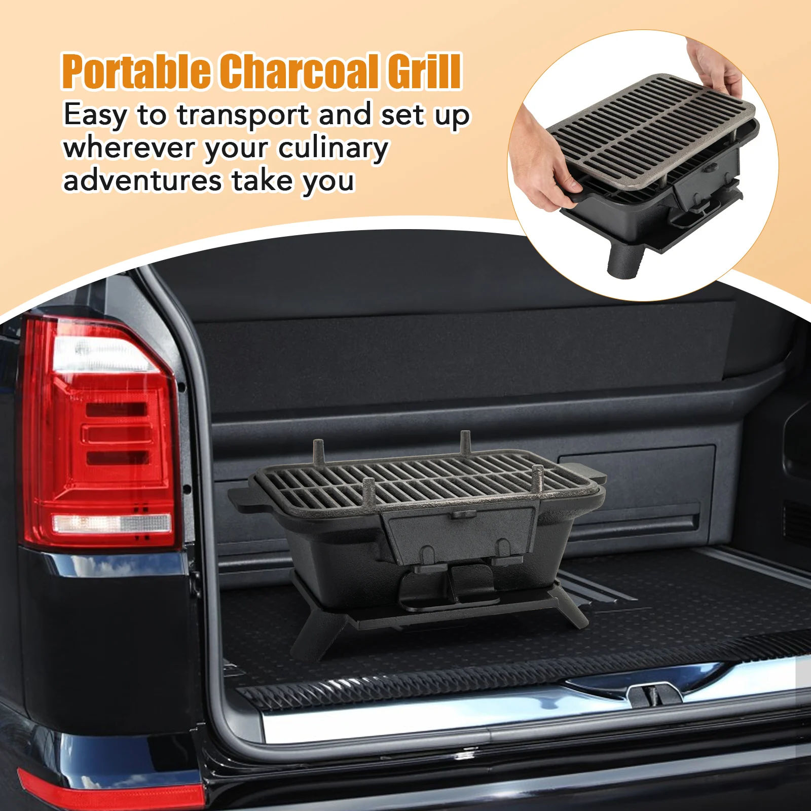 100% Cast Iron Hibachi Grill with Grill Grate Lifter - Image 7