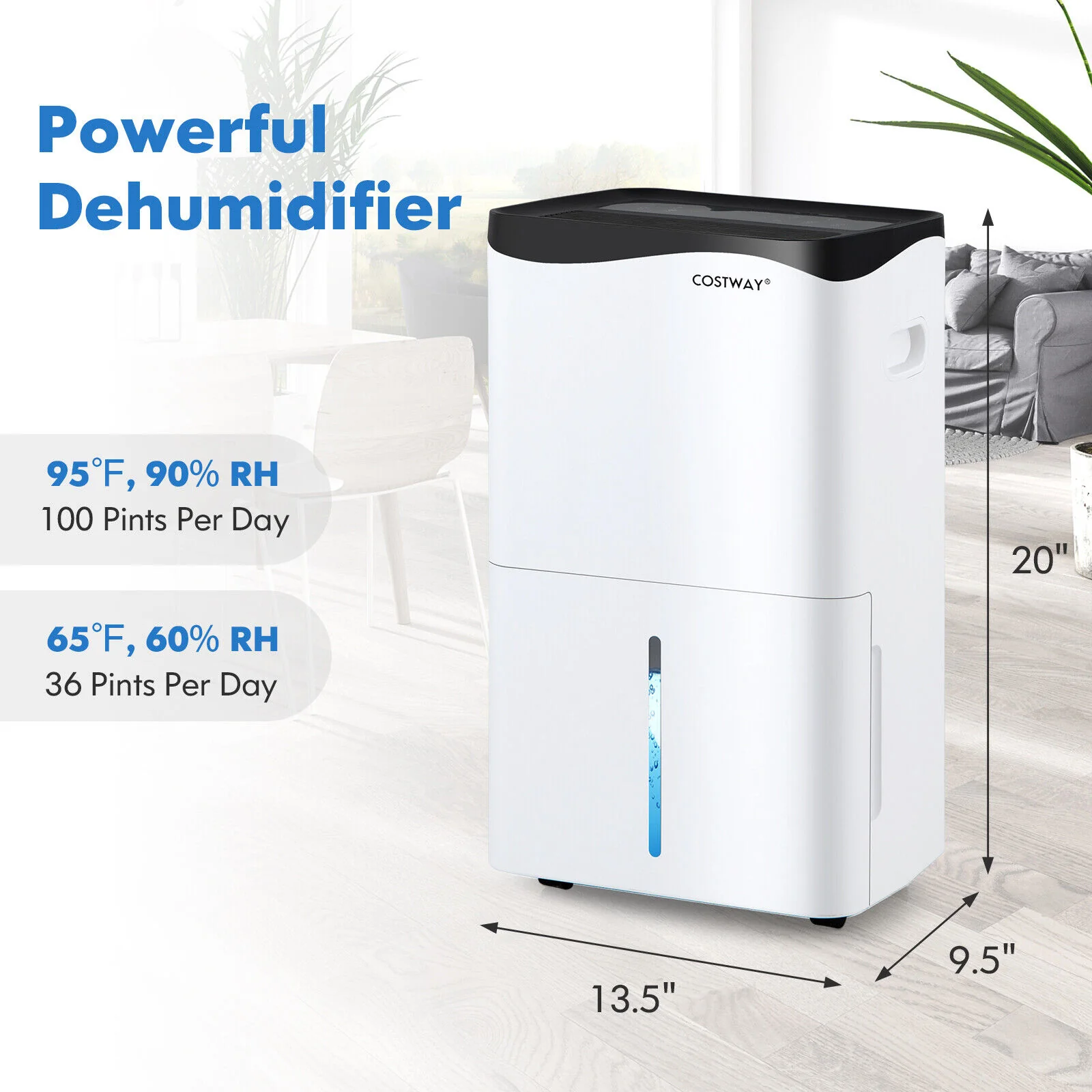 100-Pint Dehumidifier with Smart App and Alexa Control for Home and Basements-White - Image 3