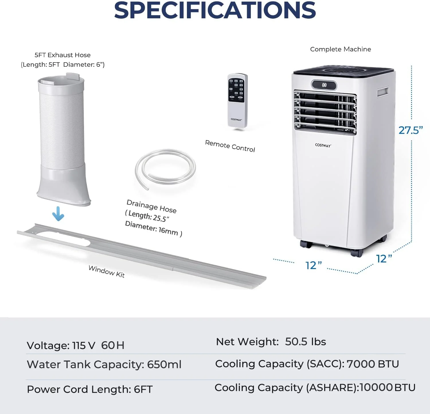 10000 BTU 4-in-1 Portable Air Conditioner with Dehumidifier and Fan Mode - Image 12