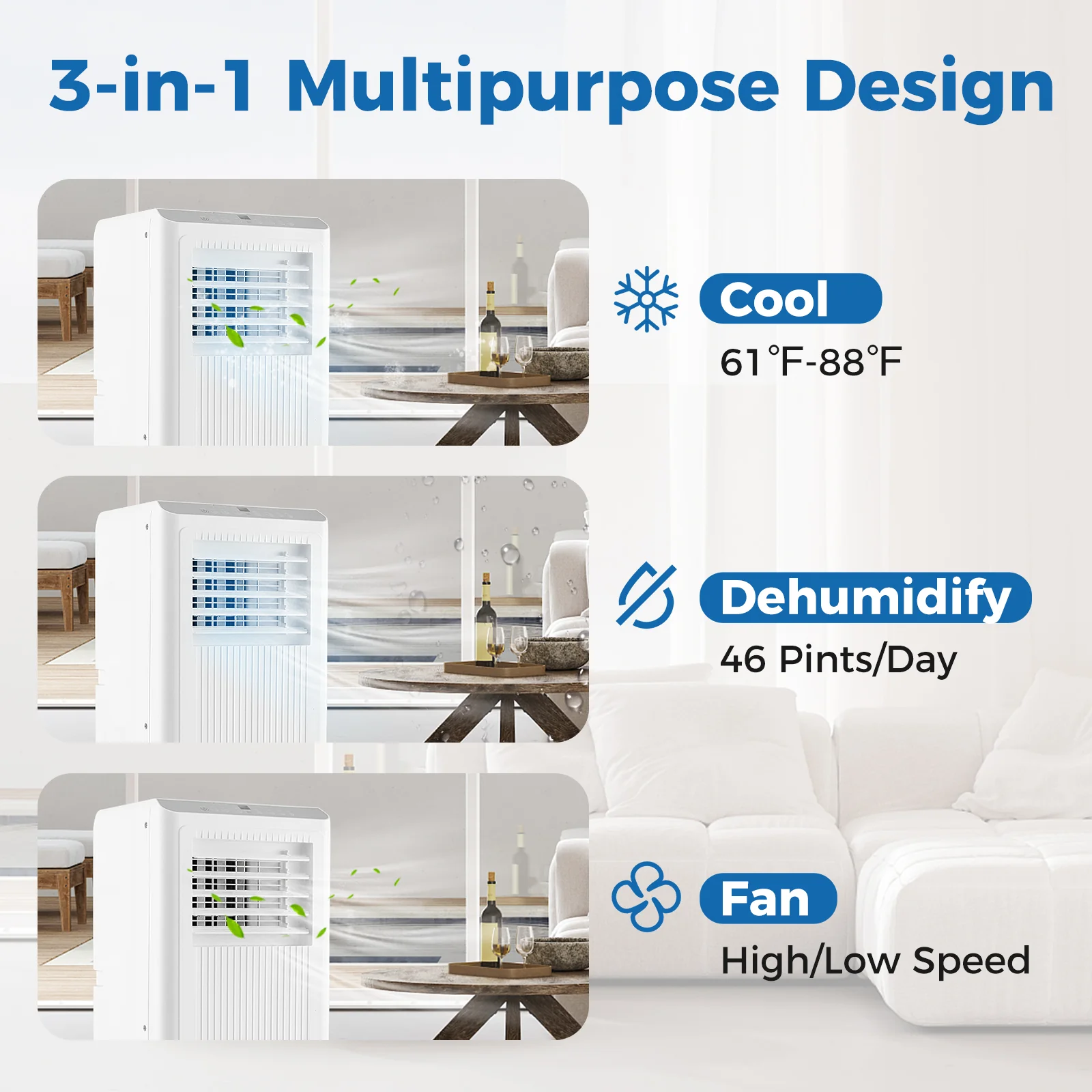 10000 BTU Portable Air Conditioner 3 in 1 AC Unit Fan and Dehumidifier - Image 4
