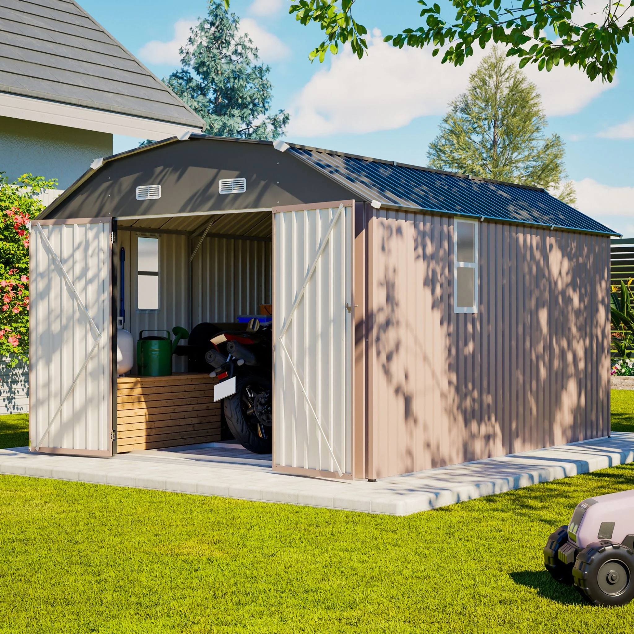 10FT x 12FT Alora Heavy-Duty Outdoor Metal Storage Shed with Floor - Image 14