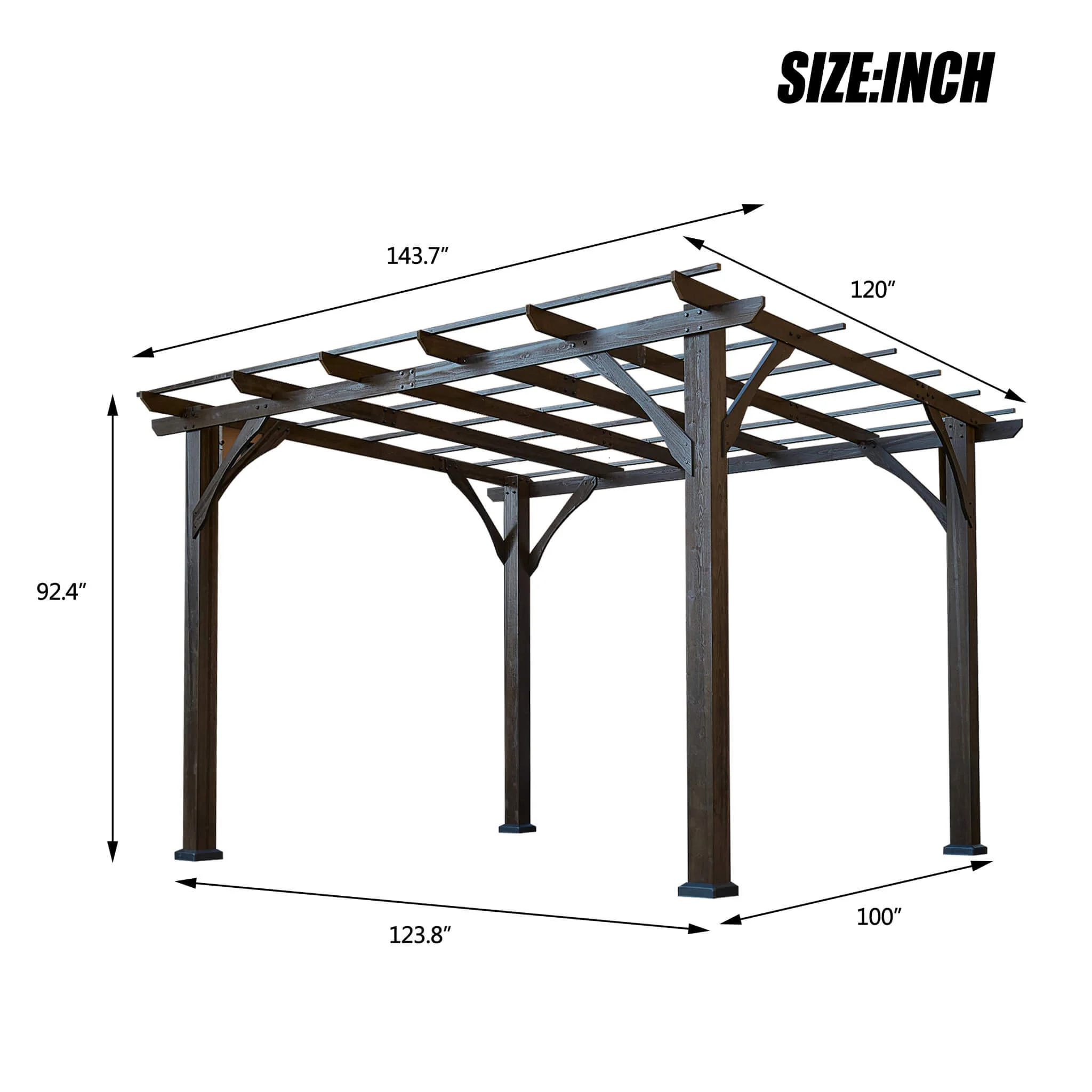 10' x 12' FT Alora Premium Outdoor Brown Cedar Wood Pergola For Spacious Patios - Image 9
