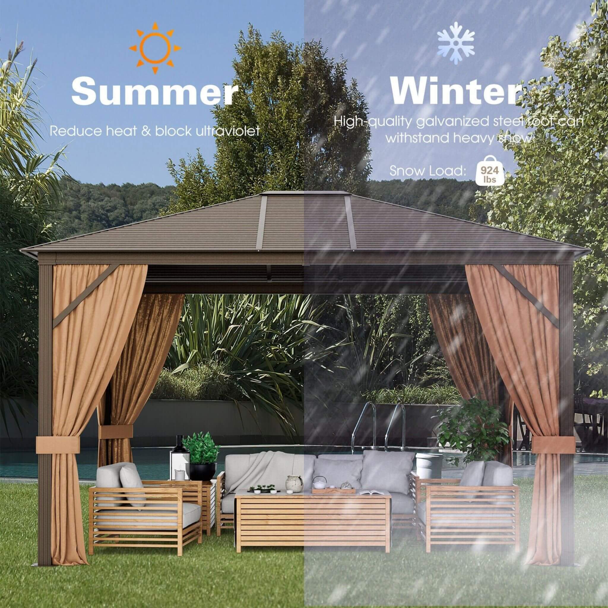 10' x 12' Premium Outdoor Hardtop Patio Gazebo W/ Galvanized Steel Top & Aluminum Frame - Image 2