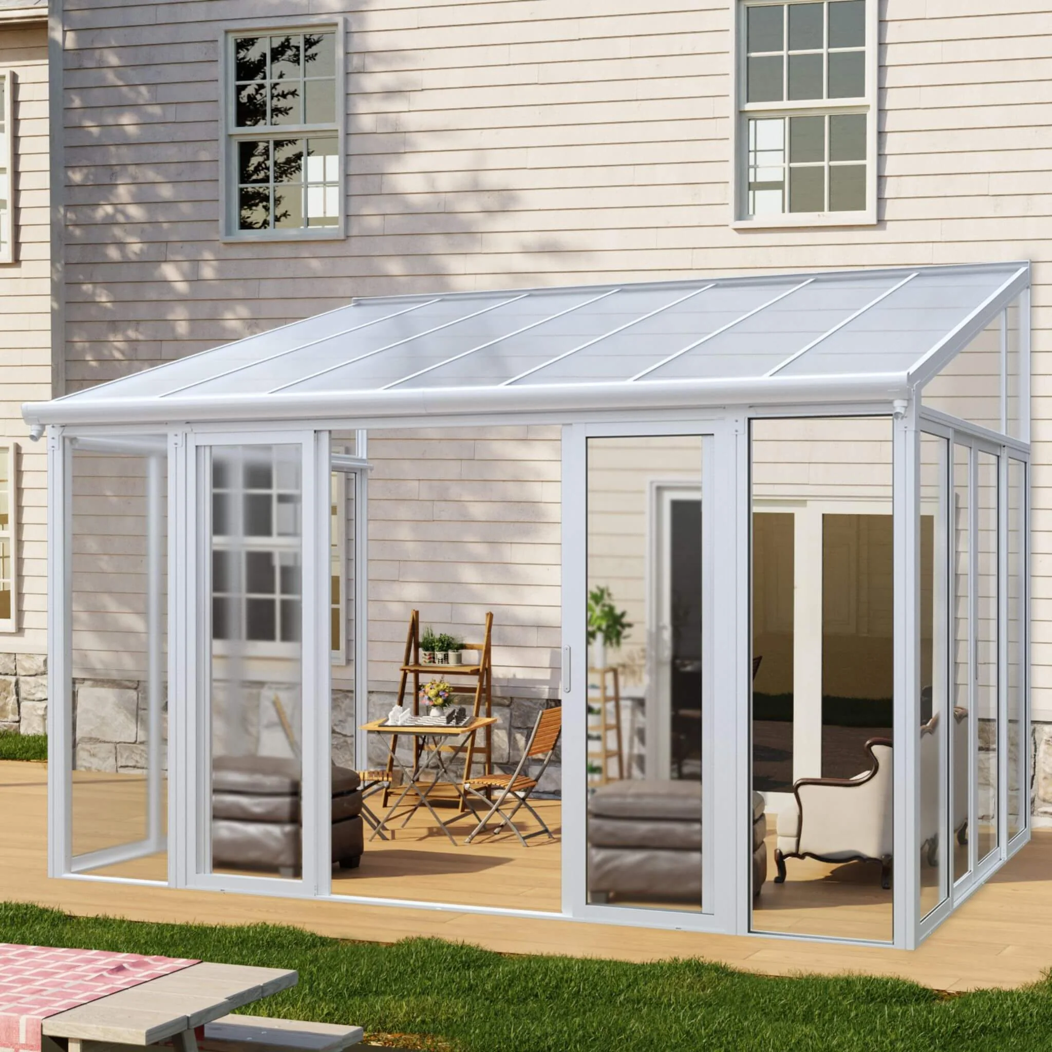 10FT x 14FT Heavy-Duty All-Season Aluminum Alloy Patio Sunroom with 3 Lockable Sliding Doors - Image 4