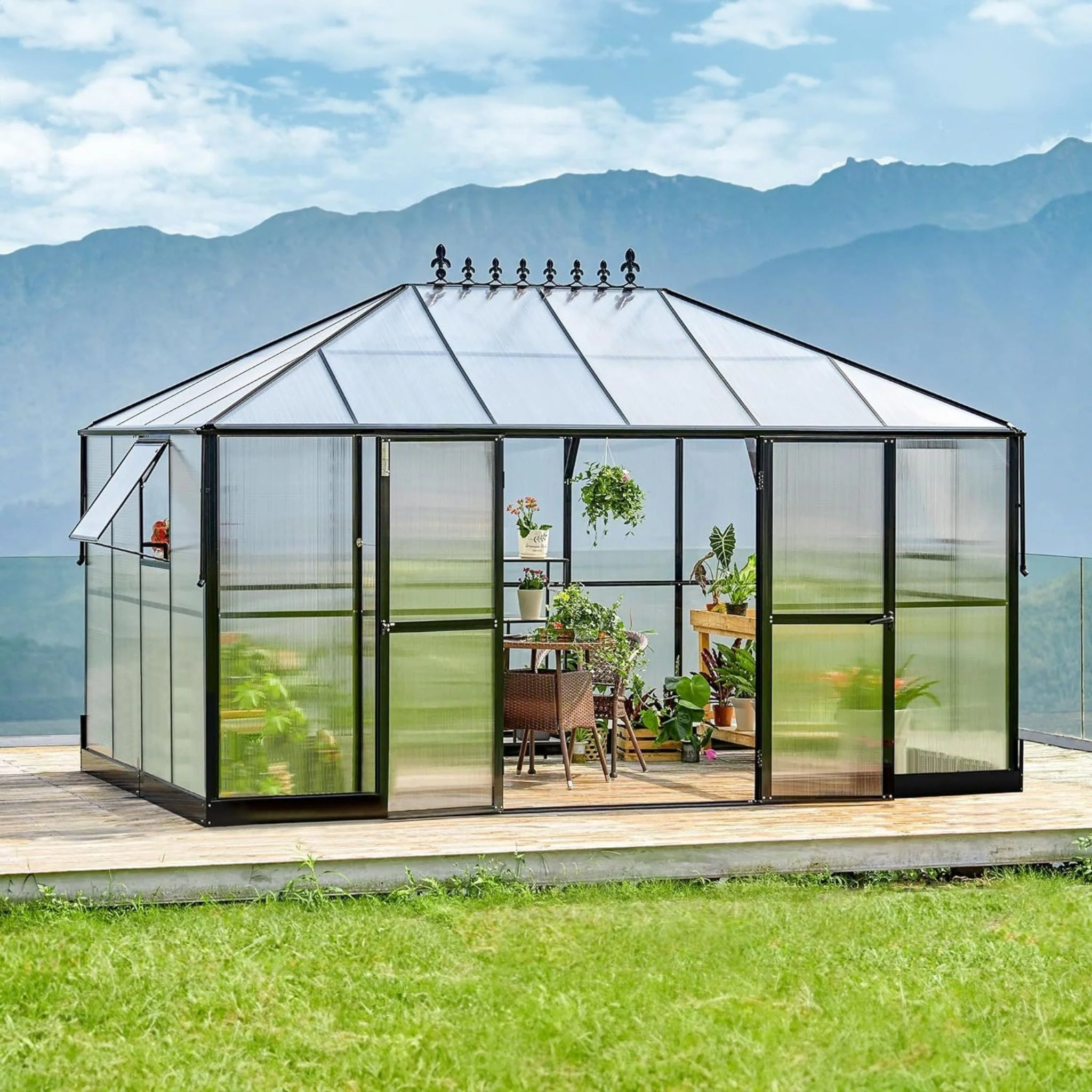 10' x 14' FT Premium Outdoor Polycarbonate Greenhouse With Aluminum Frame And Double Swing Doors - Image 2