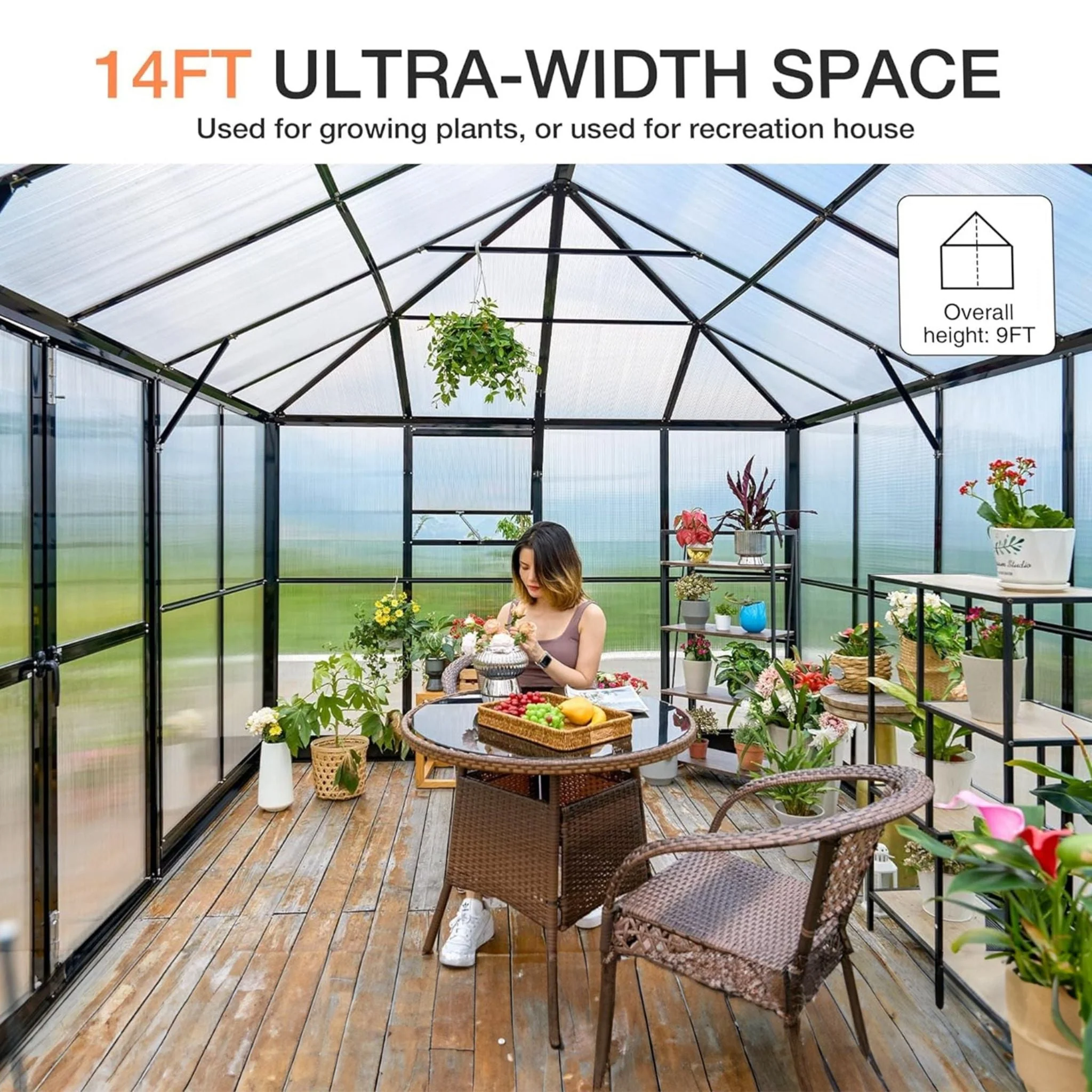 10' x 14' FT Premium Outdoor Polycarbonate Greenhouse With Aluminum Frame And Double Swing Doors - Image 4