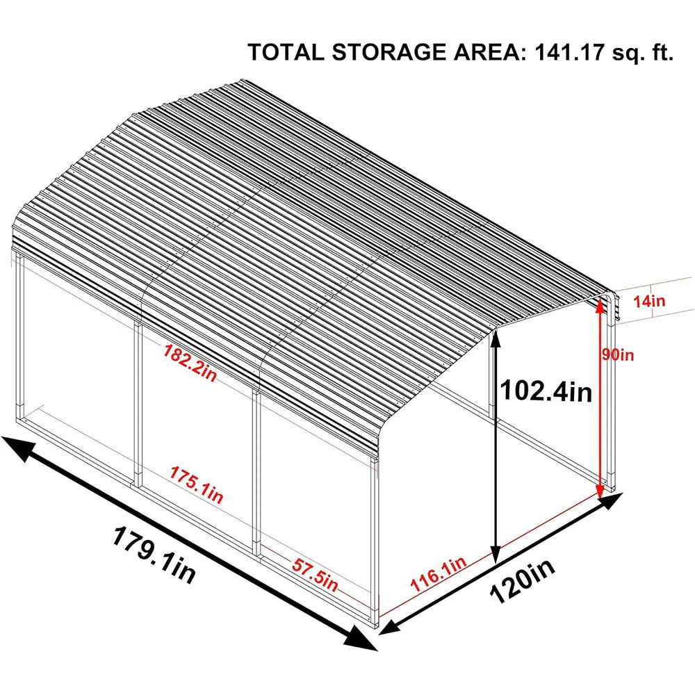 10' x 15' FT Alora Large Heavy-Duty Outdoor Metal Carport - Image 2