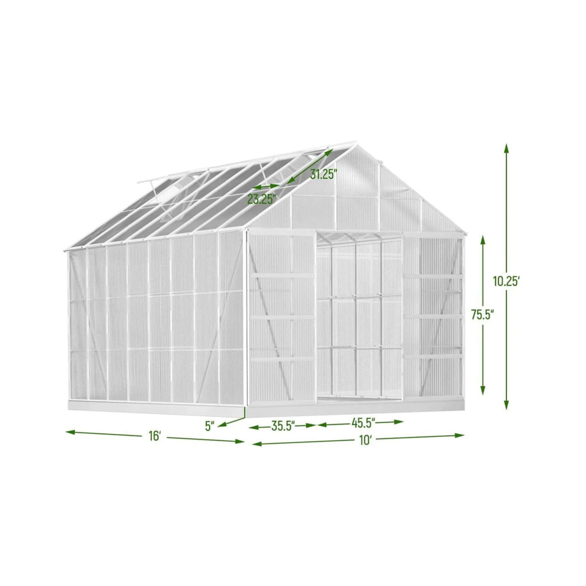 10' x 16' FT Extra Large Heavy-Duty Backyard Polycarbonate Aluminum Greenhouse With Sliding Doors And Vents - Image 6